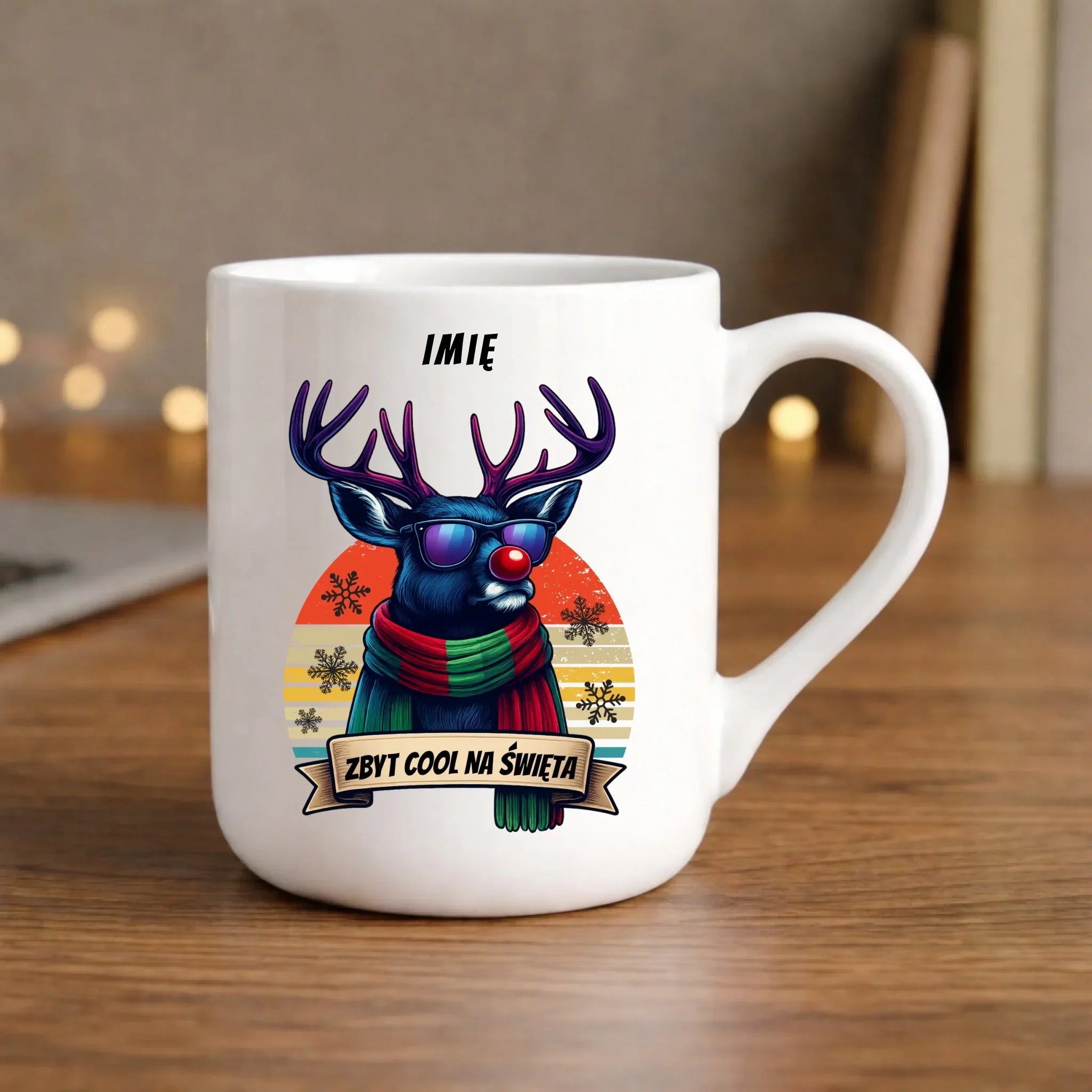 Kubek elegant świąteczny z reniferem - Zbyt cool na święta - personalizowany BN128 - StoryCups.pl