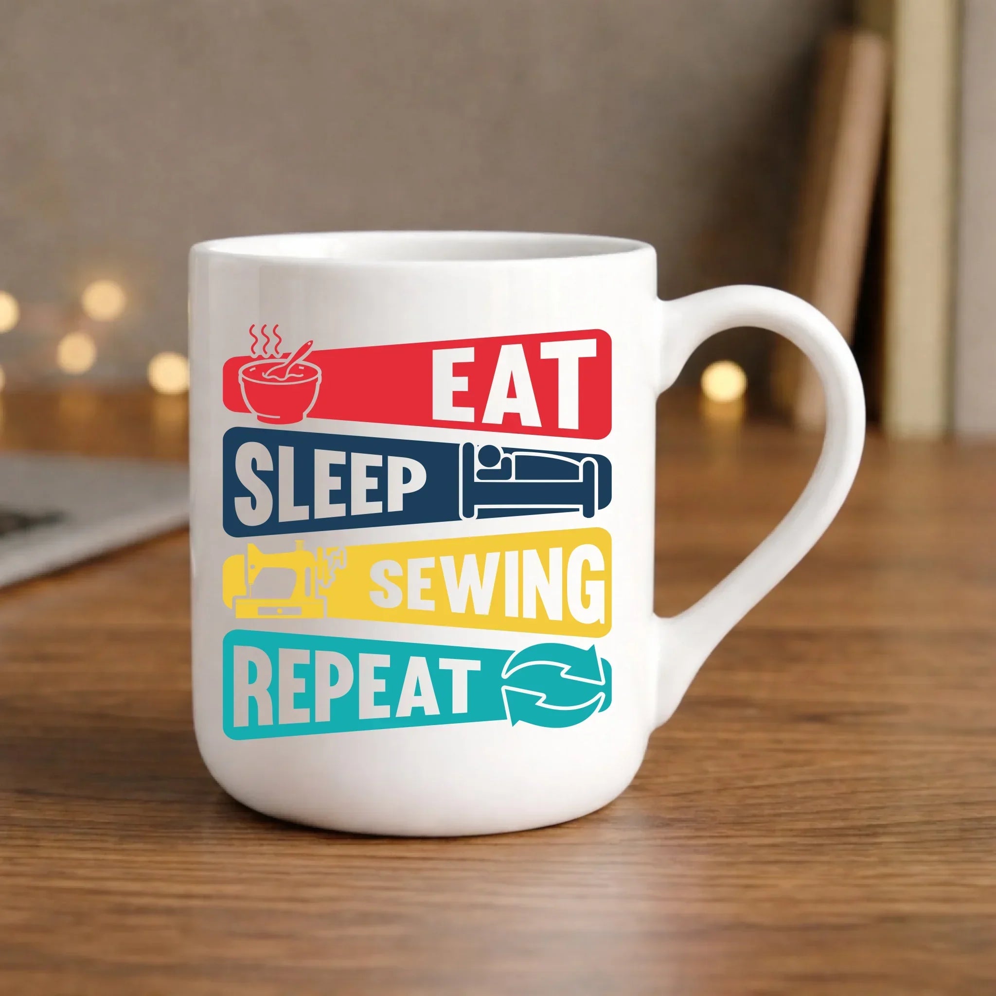 Kubek elegant szyciowy dla krawcowej - Eat sleep sewing repeat HS21 - StoryCups.pl