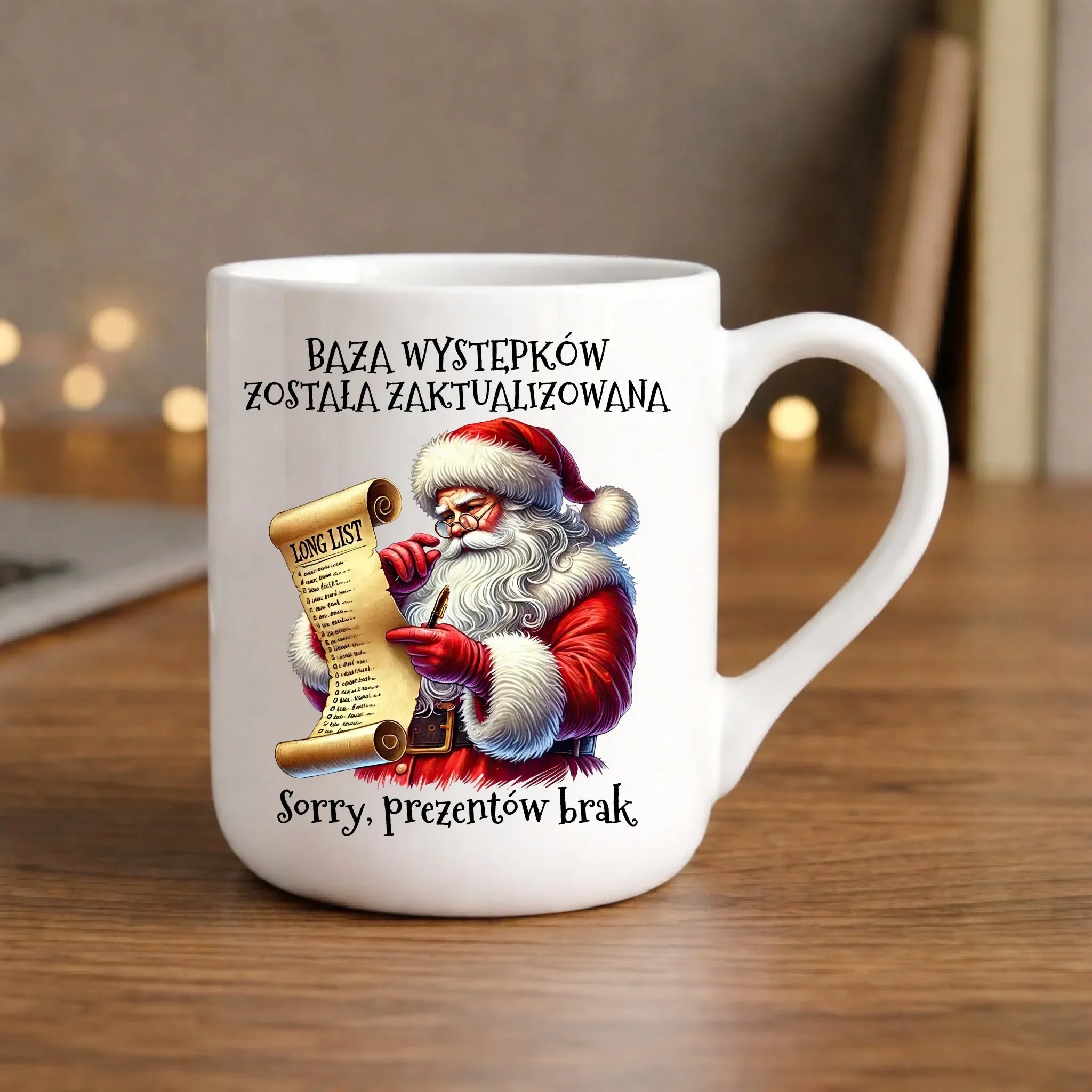 Kubek elegant świąteczny z Mikołajem - Prezentów brak BN07 - StoryCups.pl