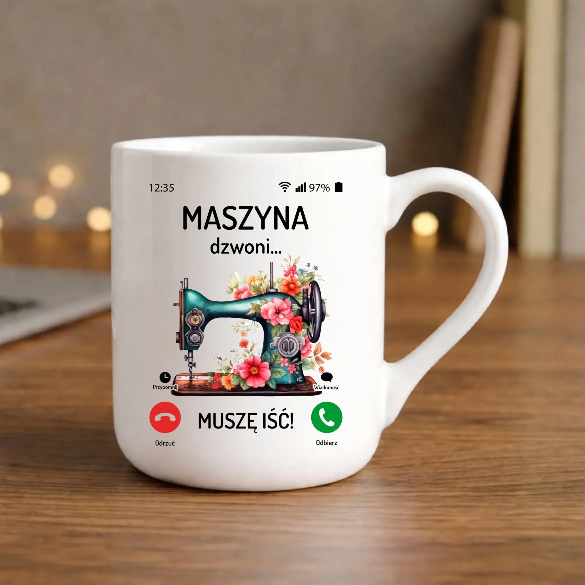 Kubek elegant szyciowy dla krawcowej - Maszyna dzwoni muszę iść HS05 - StoryCups.pl