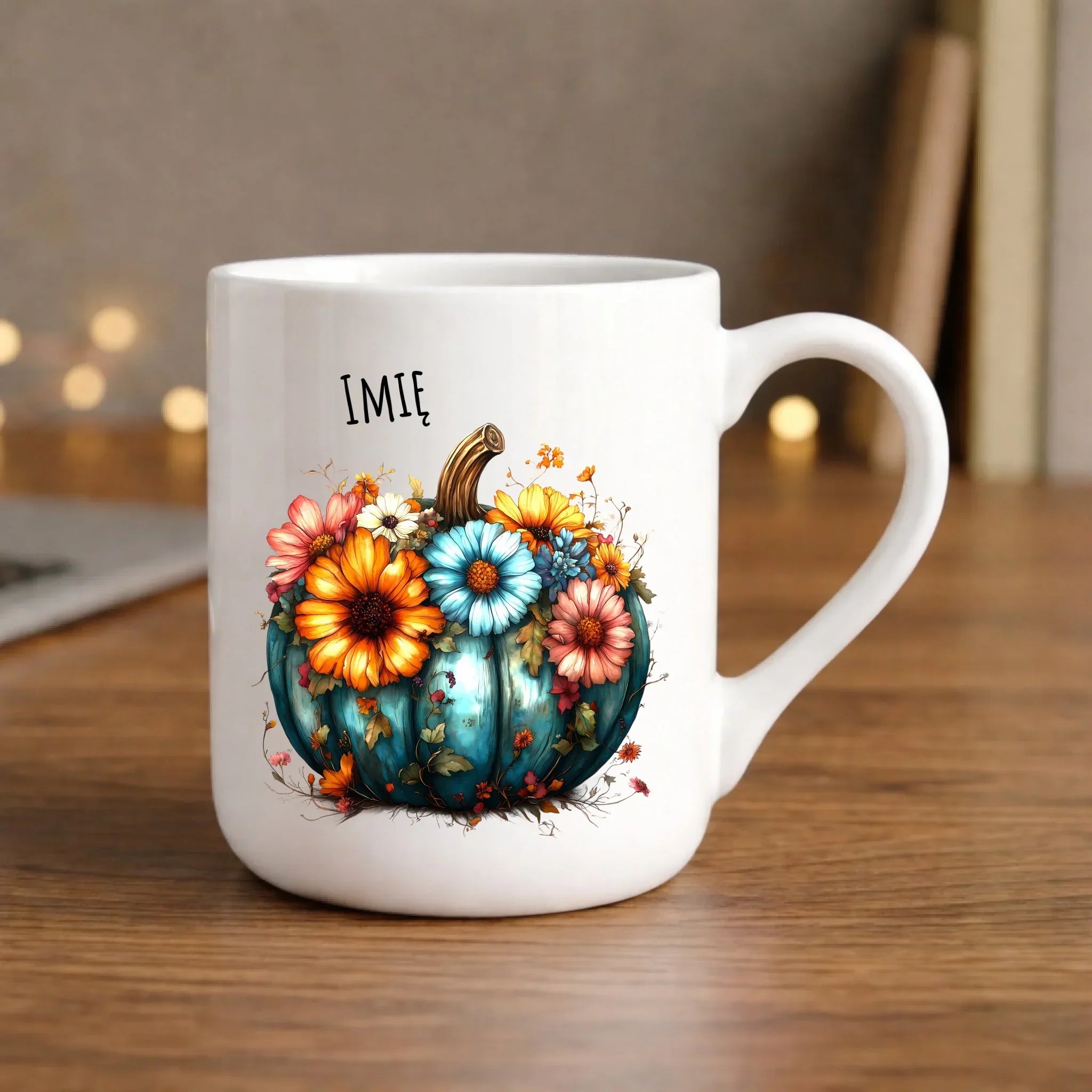 Kubek elegant jesienny - Kwiatowa dynia - personalizowany JS27 - StoryCups.pl