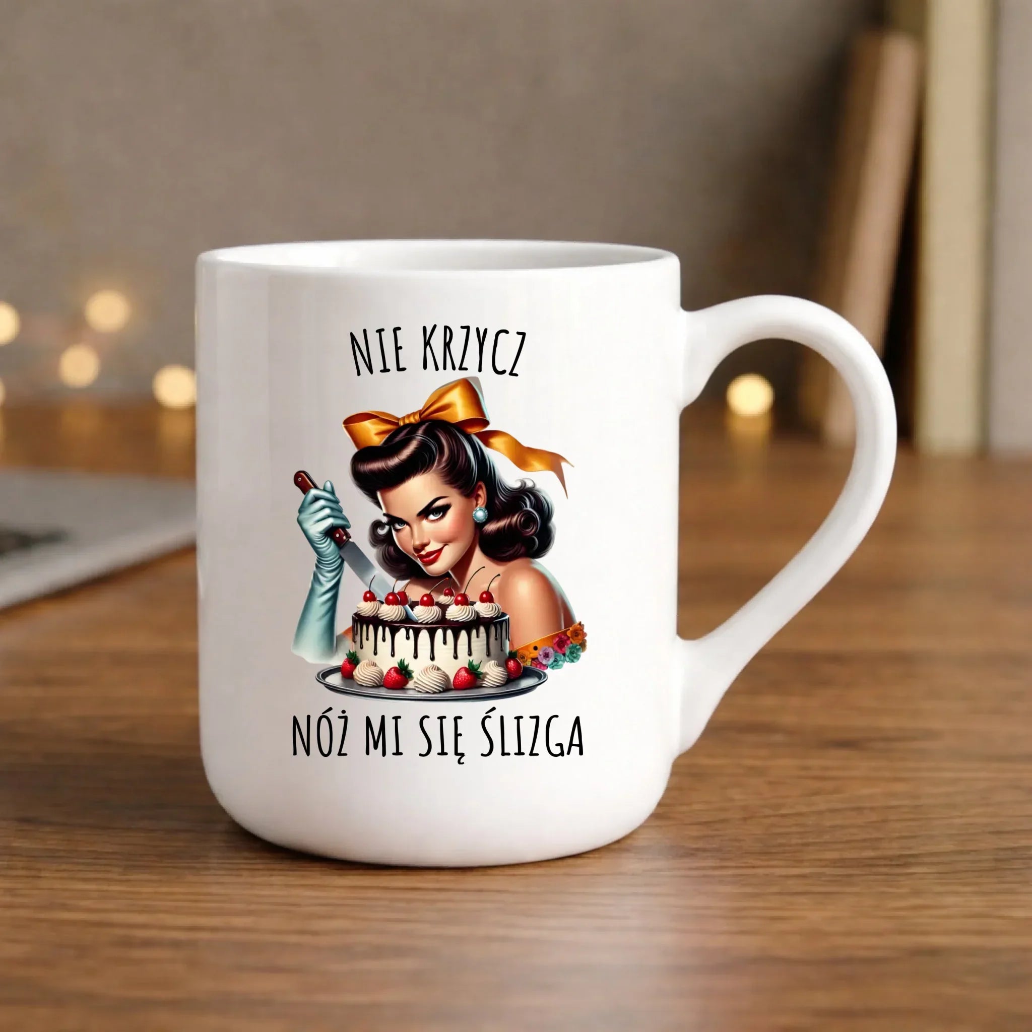 Kubek elegant dla niej - Nie krzycz, nóż mi się ślizga - Czarny humor DZ22 - StoryCups.pl