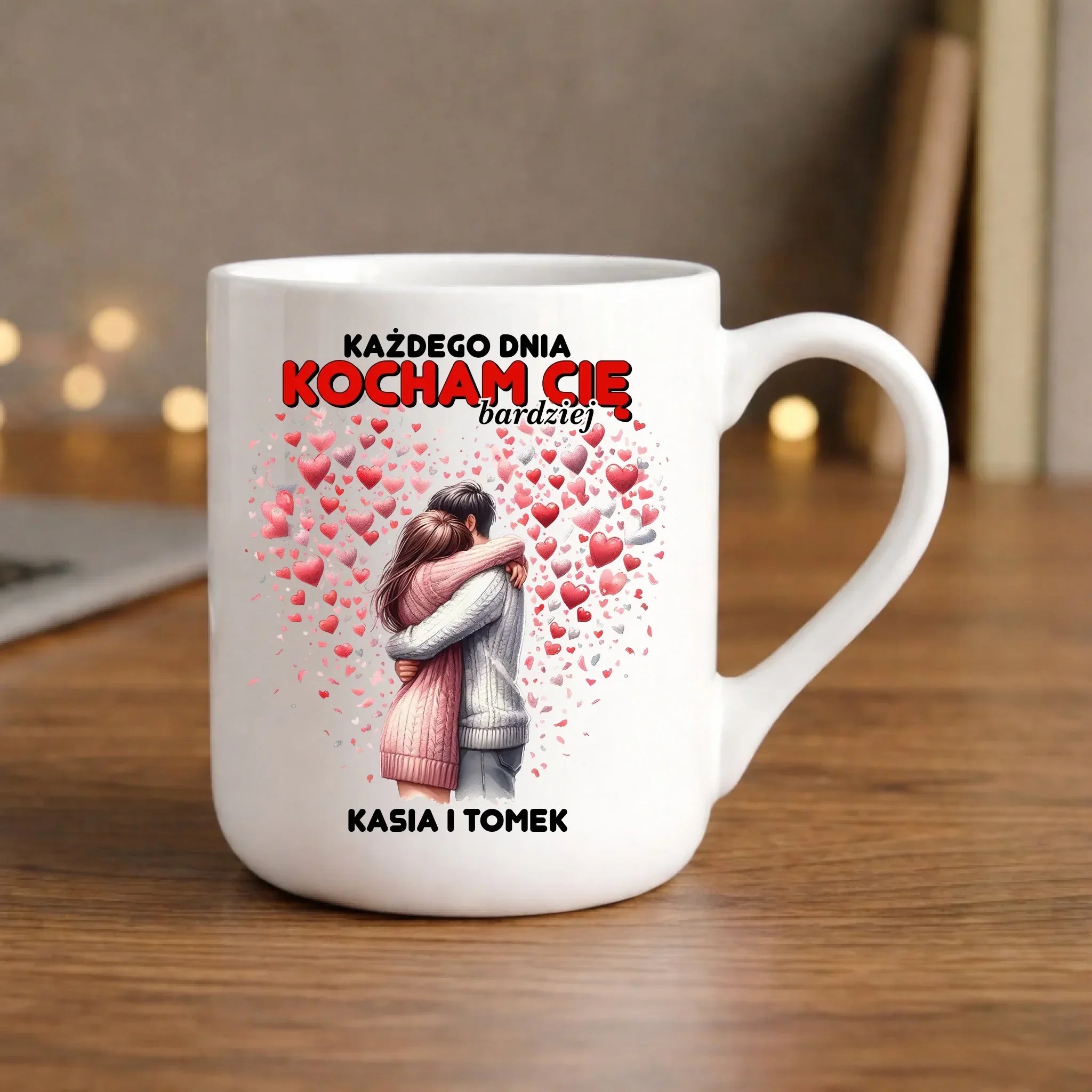 Kubek elegant dla par - Każdego dnia kocham Cię bardziej - personalizowany W09 - StoryCups.pl