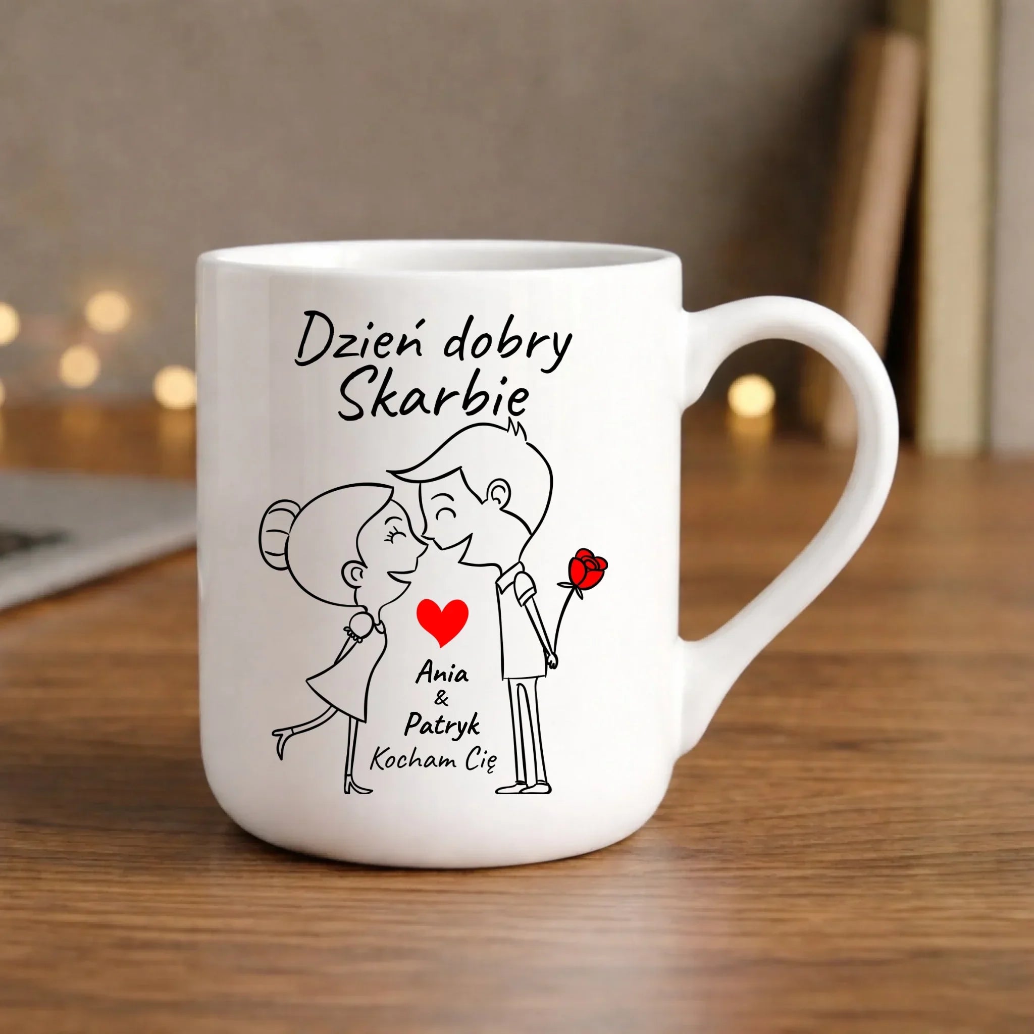 Kubek elegant dla par - Dzień dobry Skarbie - personalizowany W15 - StoryCups.pl
