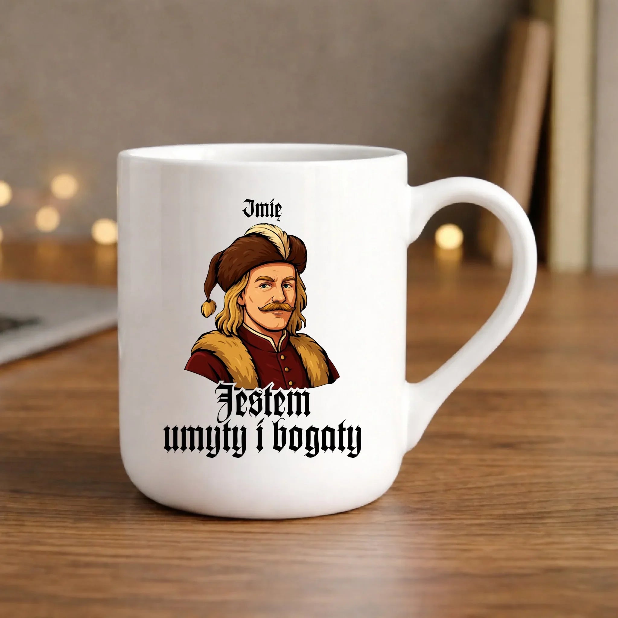 Kubek elegant - Jestem umyty i bogaty - dla fanów serialu 1670 - personalizowany H60 - StoryCups.pl