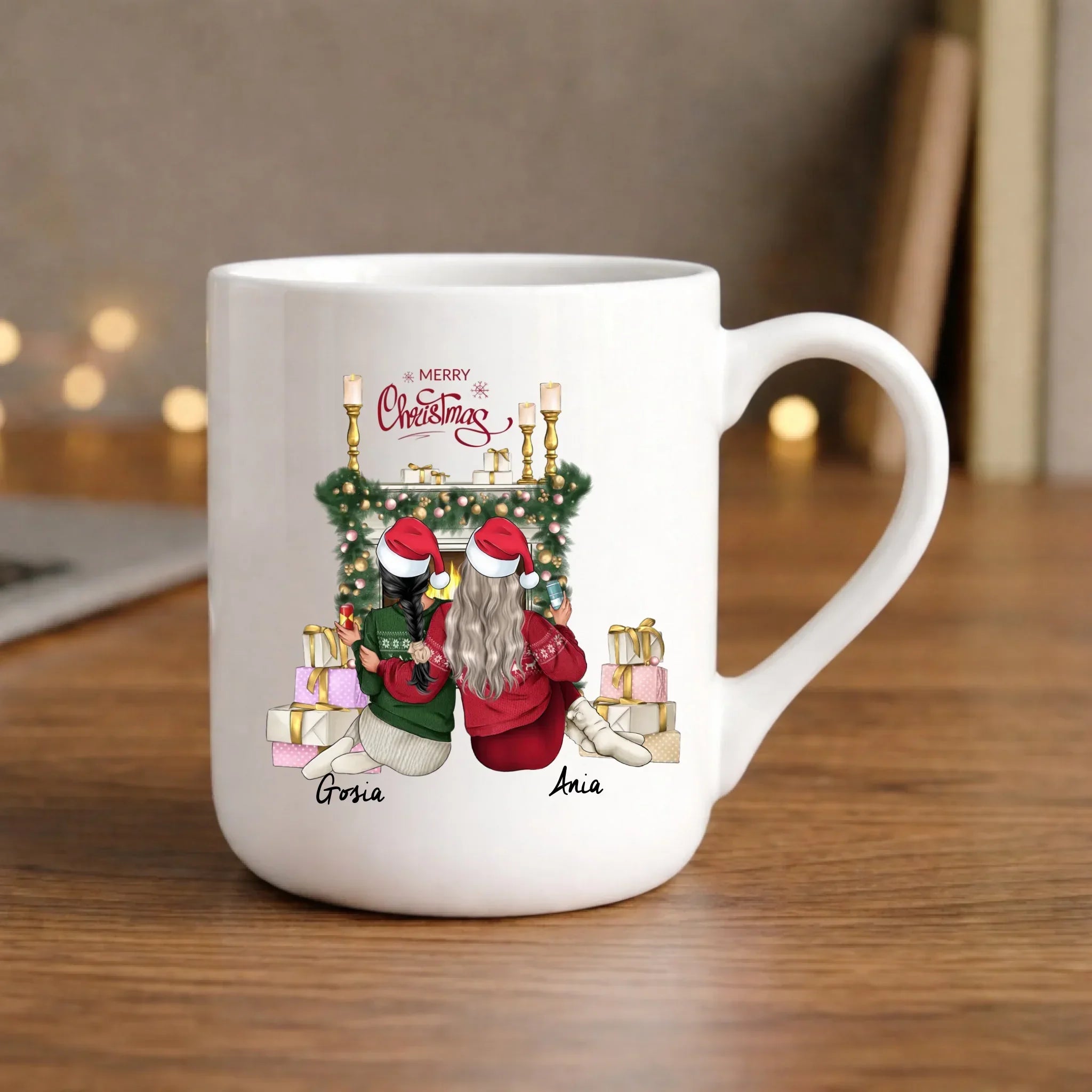 Kubek elegant świąteczny - prezent dla przyjaciółki - personalizowane postacie 2-4 osoby PR04 - StoryCups.pl