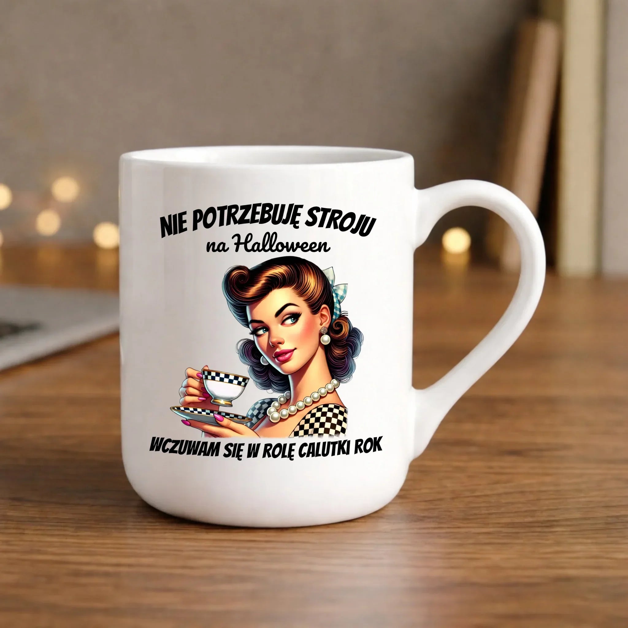 Kubek elegant retro pin-up girl – Nie potrzebuję stroju na Halloween HL29 - StoryCups.pl