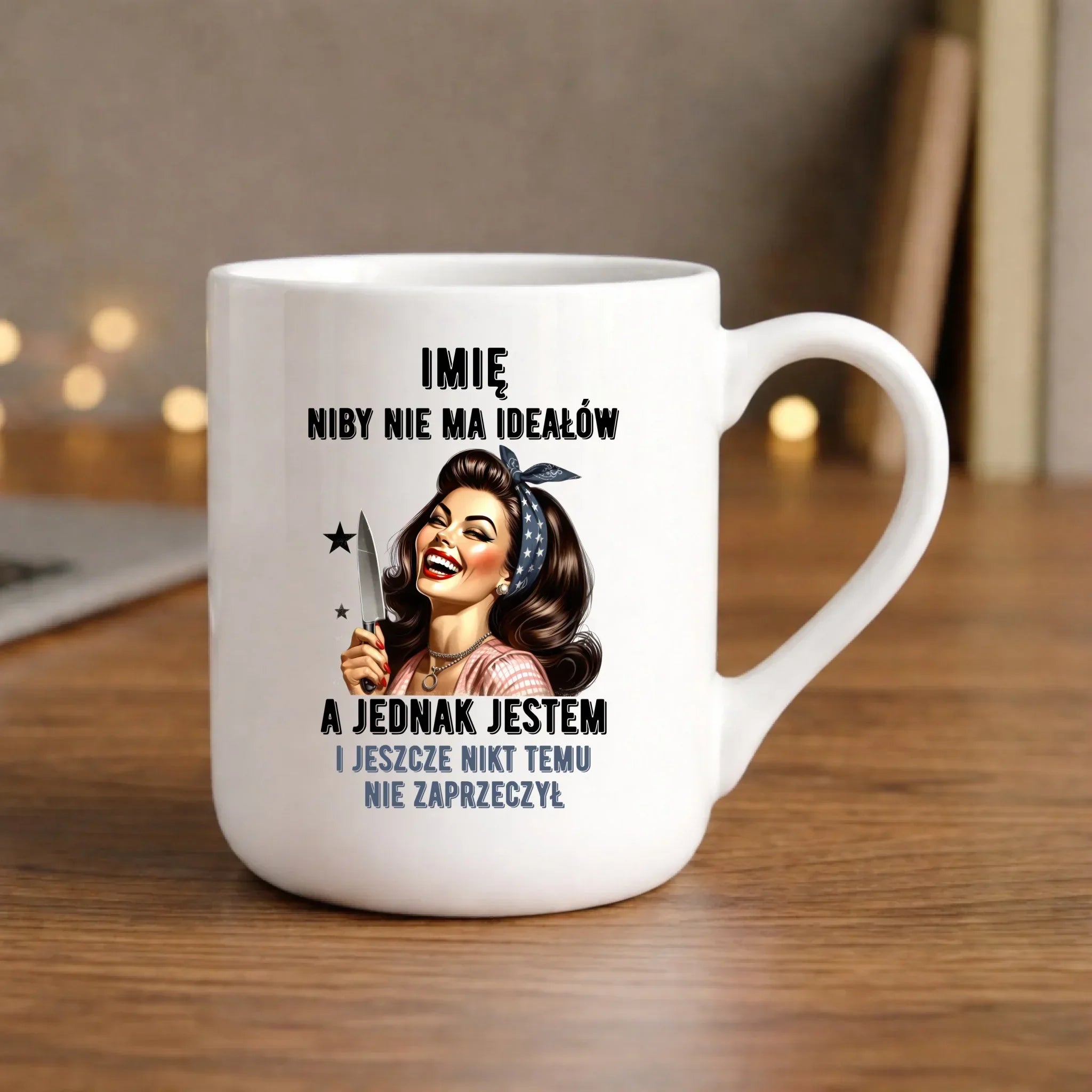 Kubek elegant dla niej - Niby nie ma ideałów - personalizowany DZ01 - StoryCups.pl