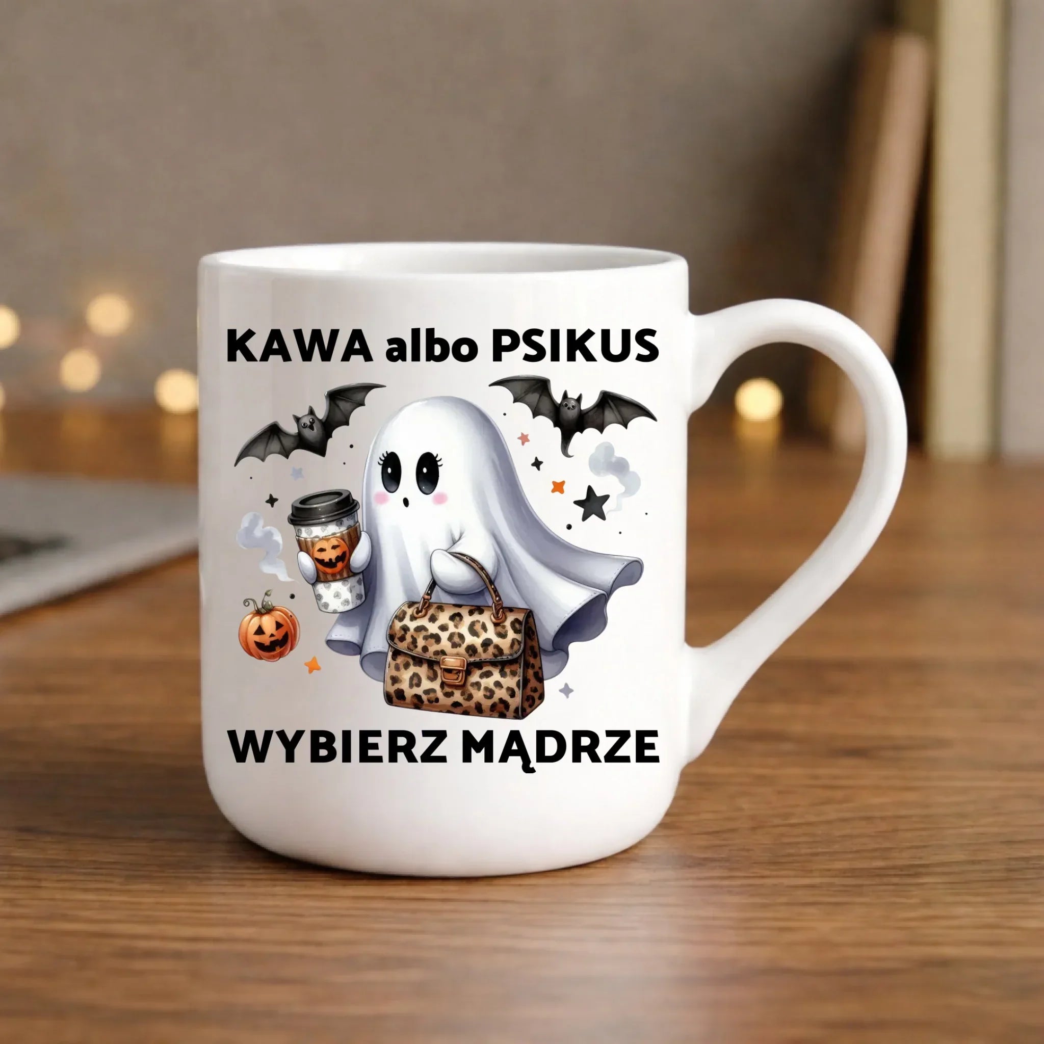 Kubek elegant halloweenowy - Duch - Kawa albo psikus HL07 - StoryCups.pl