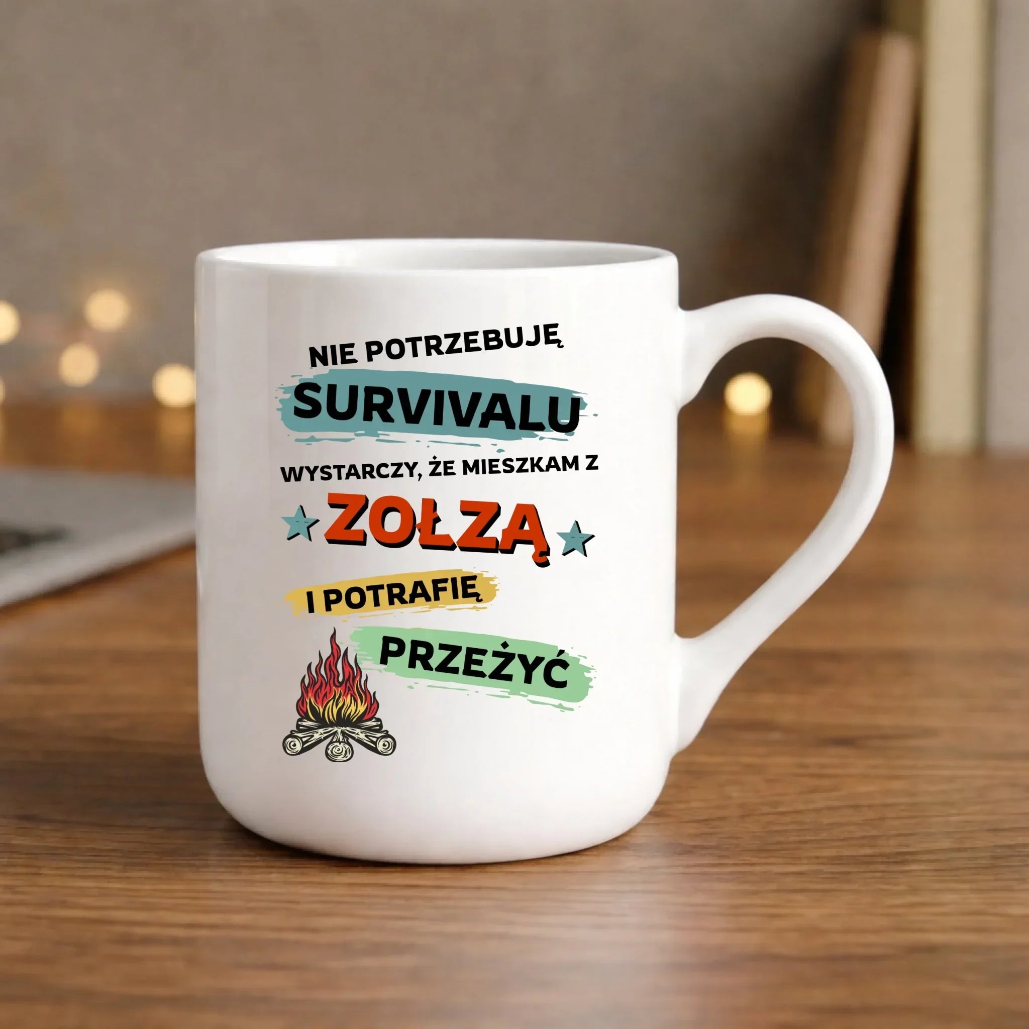 Kubek elegant – Prezent dla chłopaka męża - Nie potrzebuję survivalu, mieszkam z zołzą DCH25 - StoryCups.pl