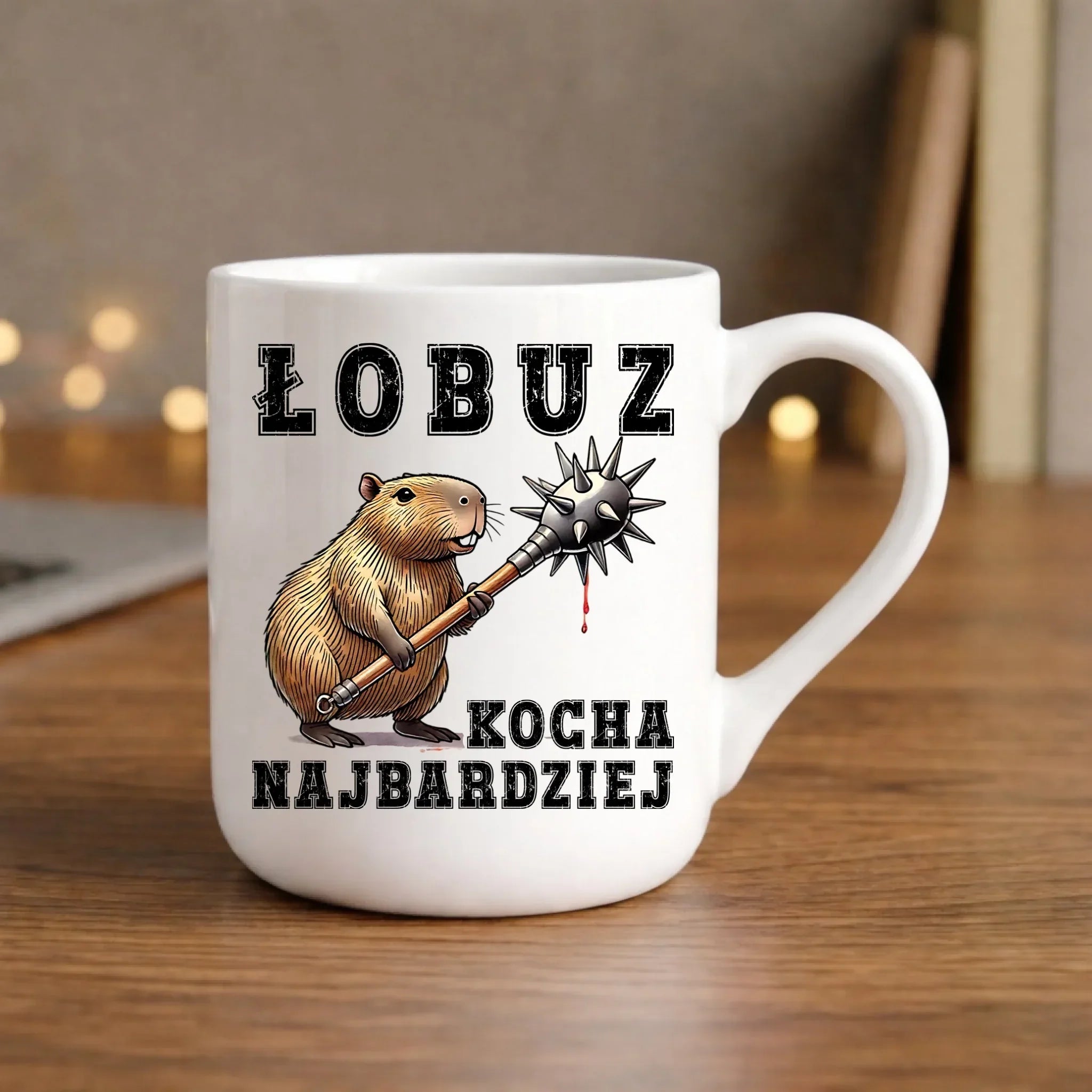 Kubek elegant - prezent dla chłopaka - Łobuz kapibara z maczugą DCH17 - StoryCups.pl