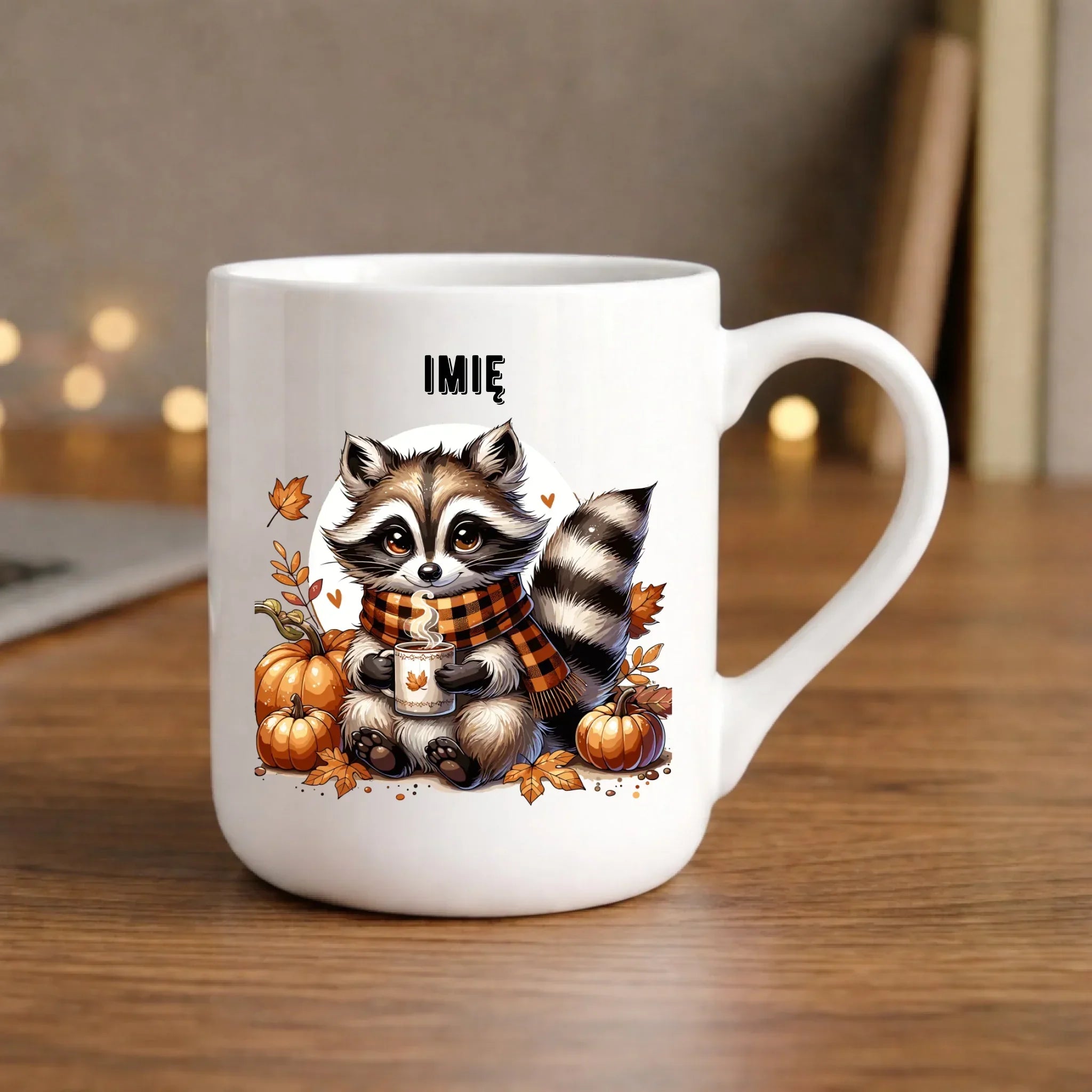 Kubek elegant jesienny – Szop z kawą i dyniami - personalizowany JS16 - StoryCups.pl