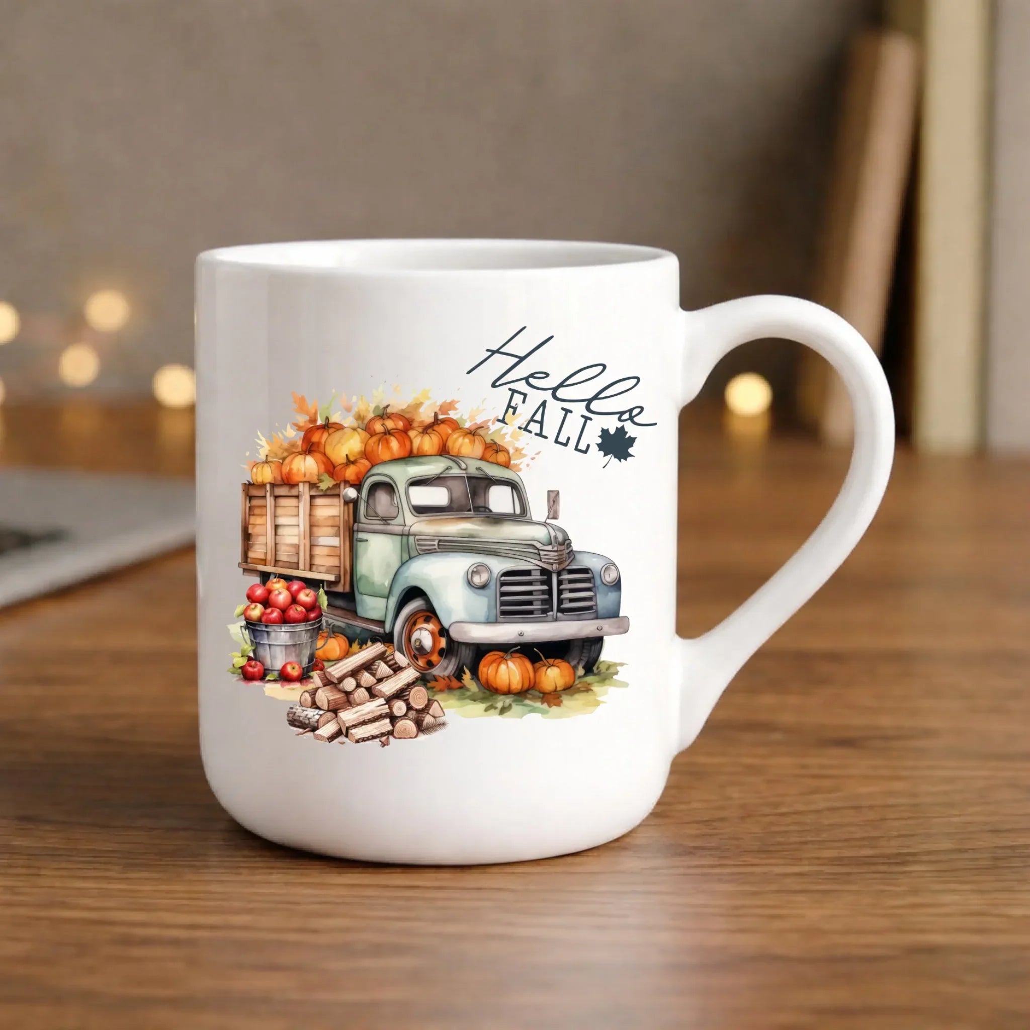 Kubek elegant jesienny – Hello Fall ciężarówka z dyniami JS08 - StoryCups.pl