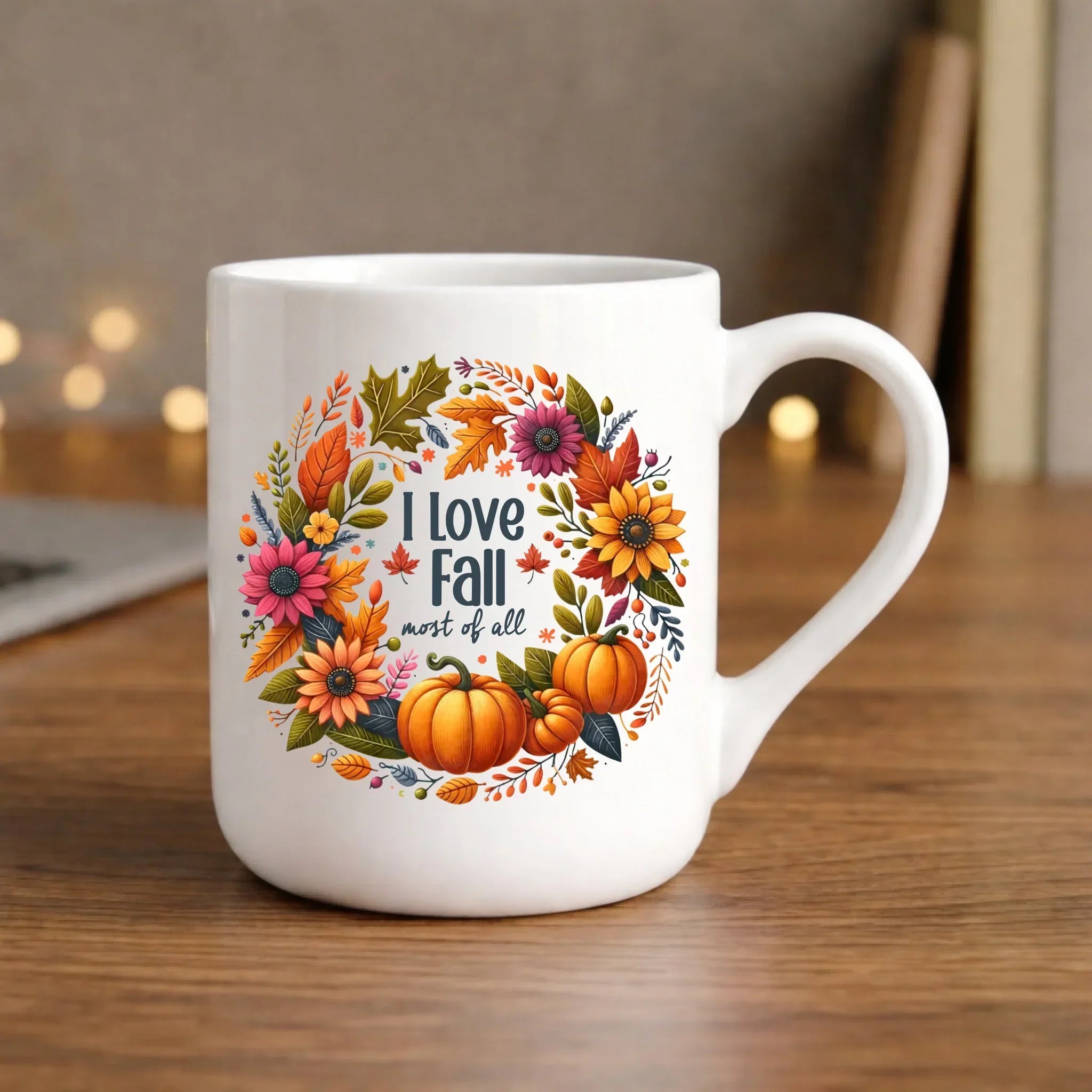 Kubek elegant jesienny - Kocham jesień - dynia z liśćmi JS03 - StoryCups.pl