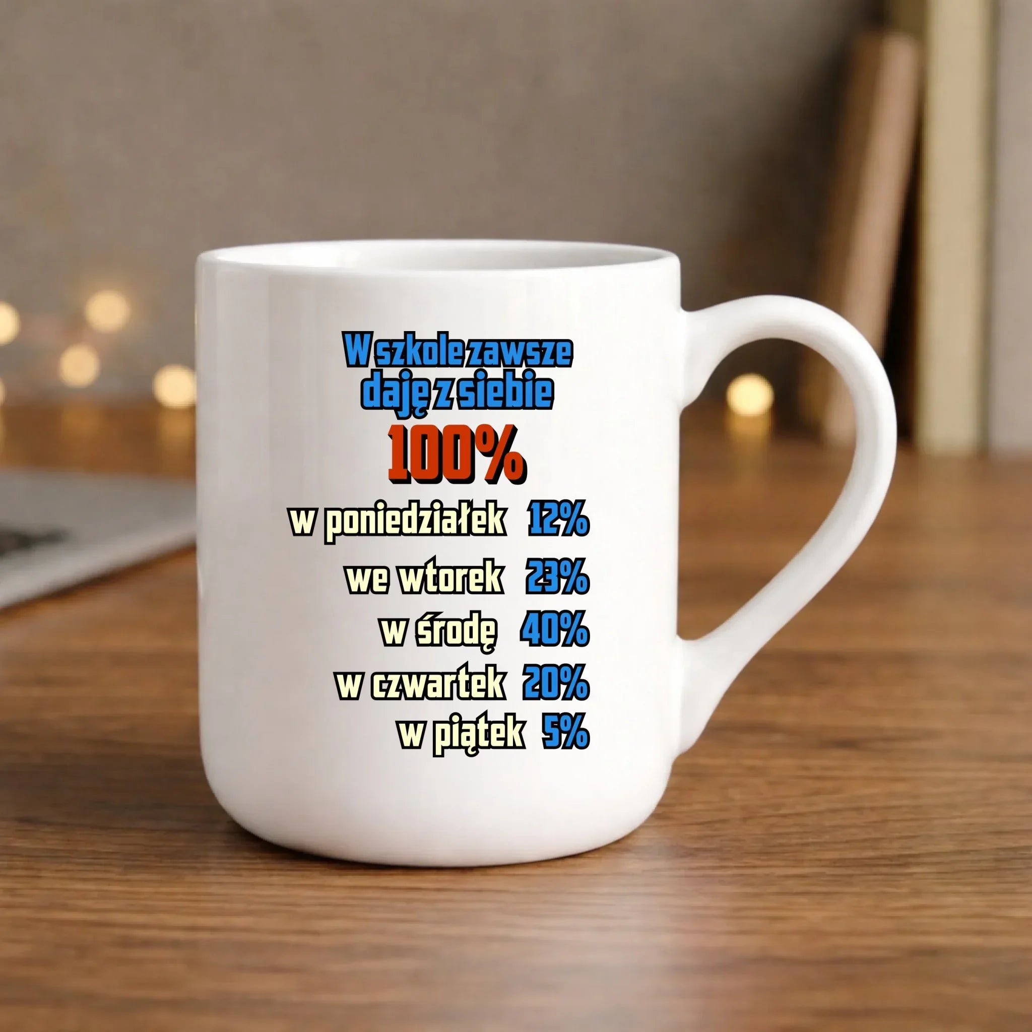 Kubek elegant szkolny - W szkole daję z siebie 100% - śmieszny SZ20 - StoryCups.pl