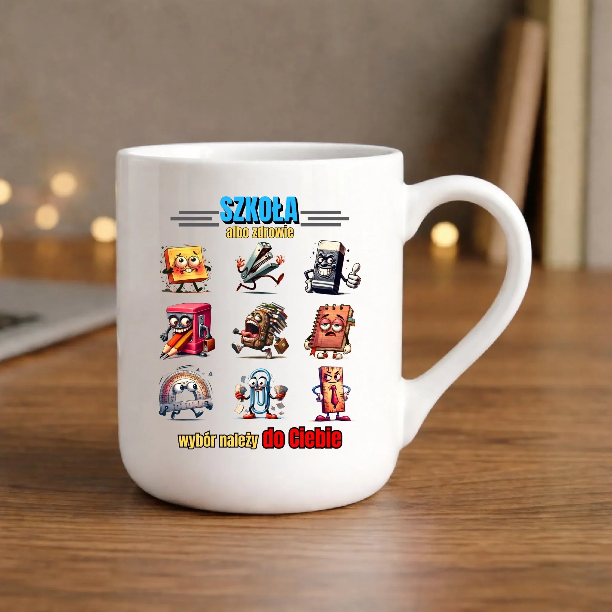 Kubek elegant szkolny - Szkoła albo zdrowie - śmieszny SZ14 - StoryCups.pl
