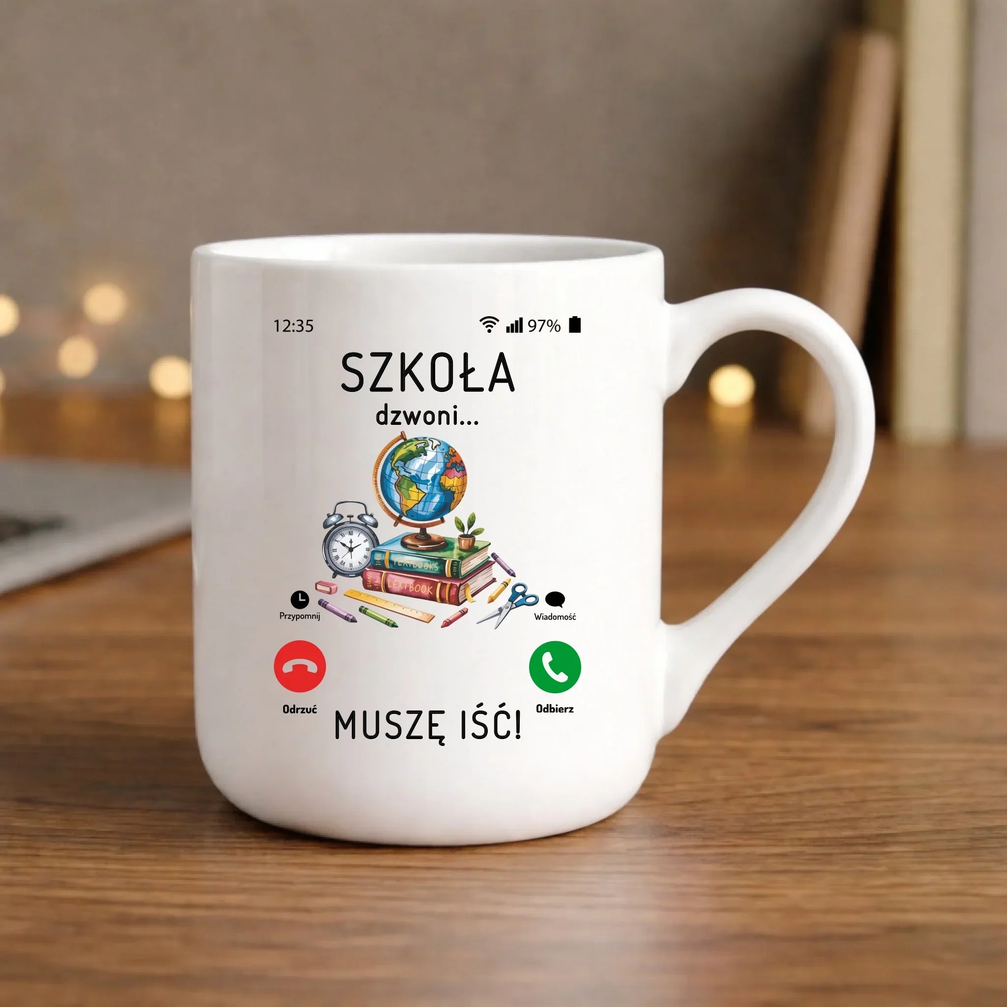 Kubek elegant Szkoła dzwoni muszę iść SZ09 - StoryCups.pl