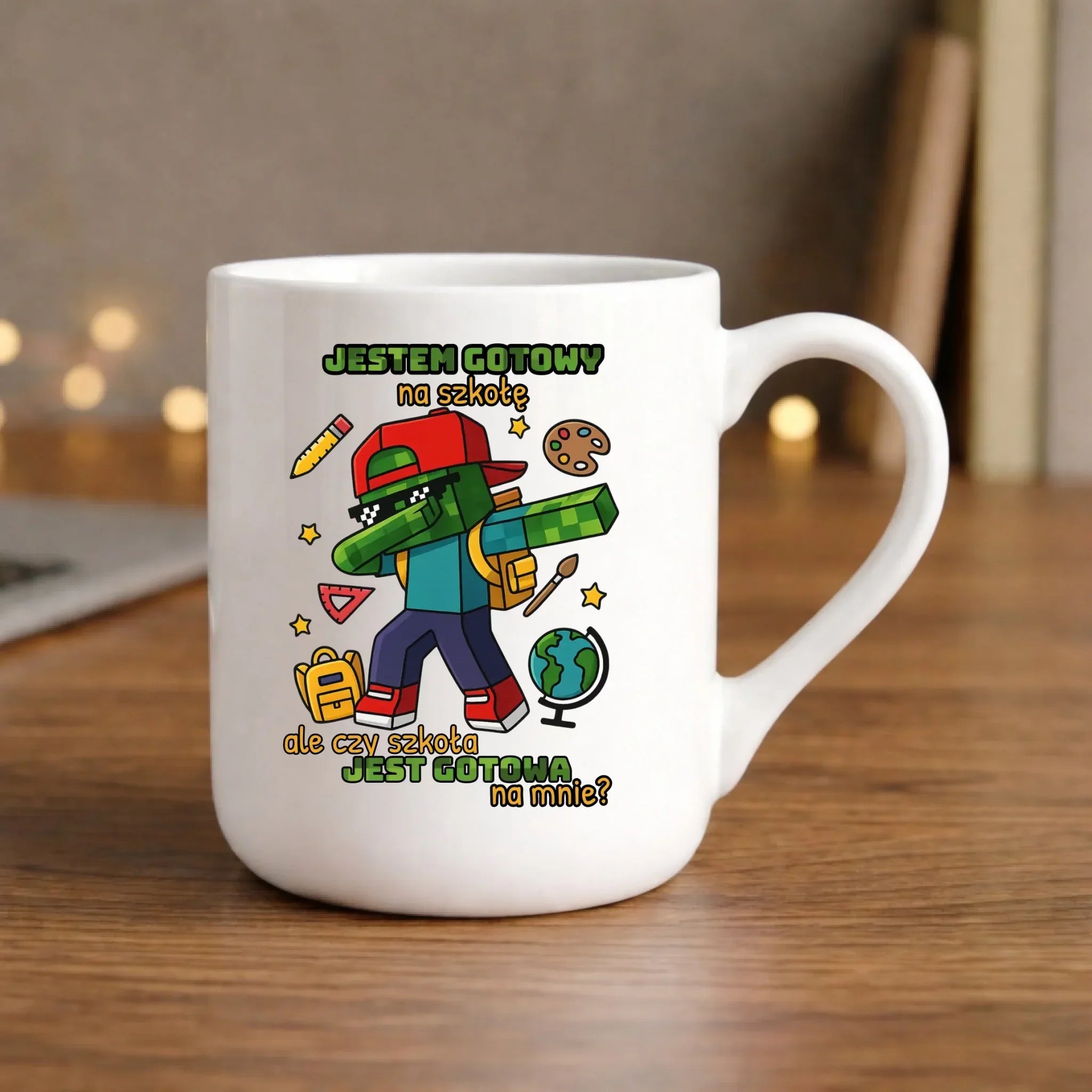 Kubek elegant inspirowany Minecraft'em Jestem gotowy na szkołę SZ05 - StoryCups.pl