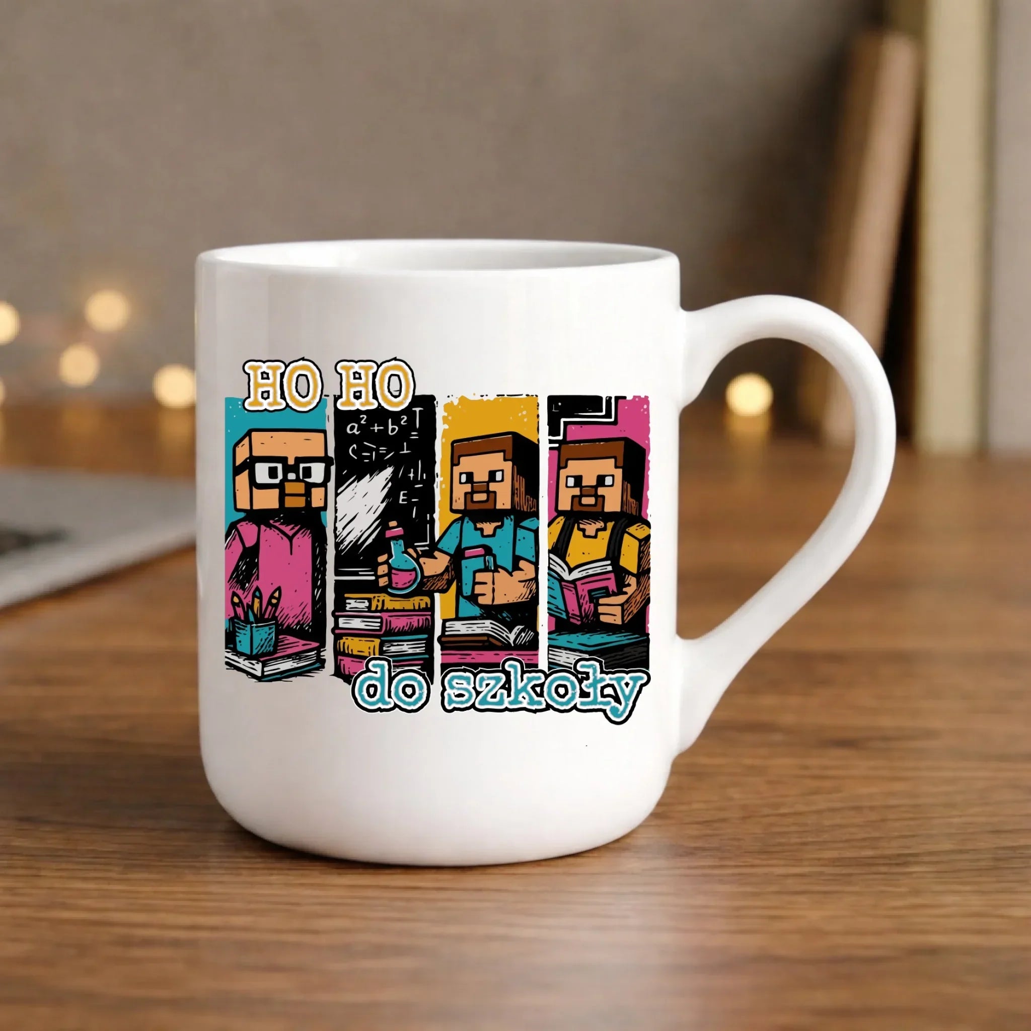 Kubek elegant w stylu Minecraft Ho ho do szkoły SZ03 - StoryCups.pl