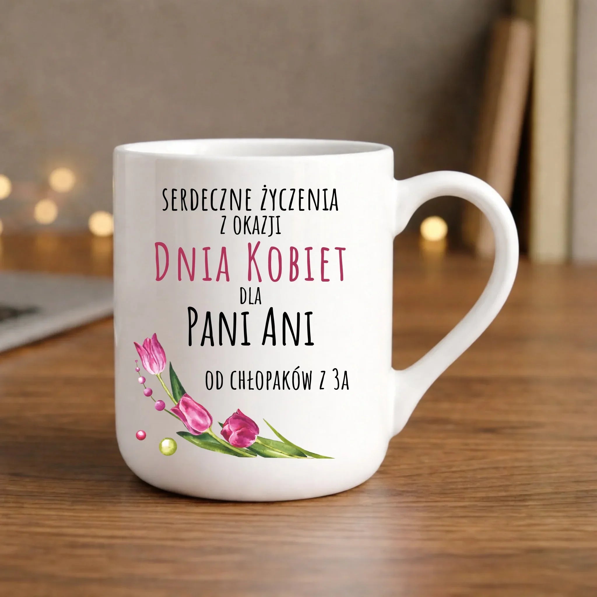 Kubek elegant na Dzień Kobiet - Serdeczne życzenia - personalizowany DK01 - StoryCups.pl