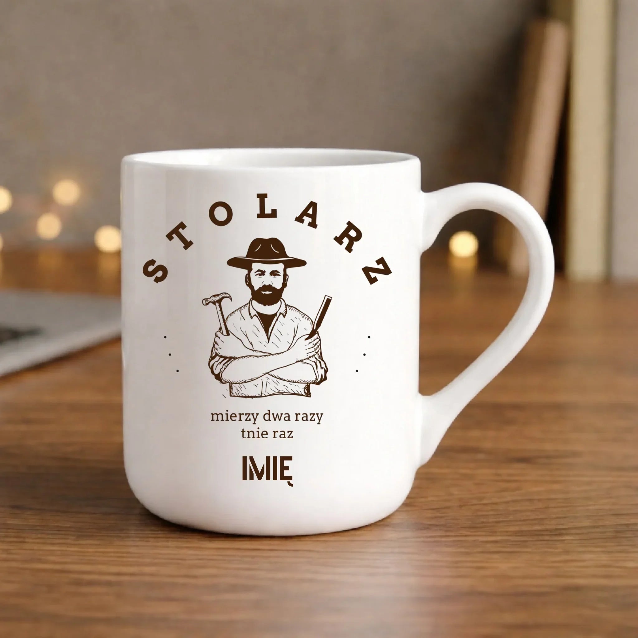 Kubek elegant dla stolarza - Mierzy dwa razy tnie raz - personalizowany ZS02 - StoryCups.pl