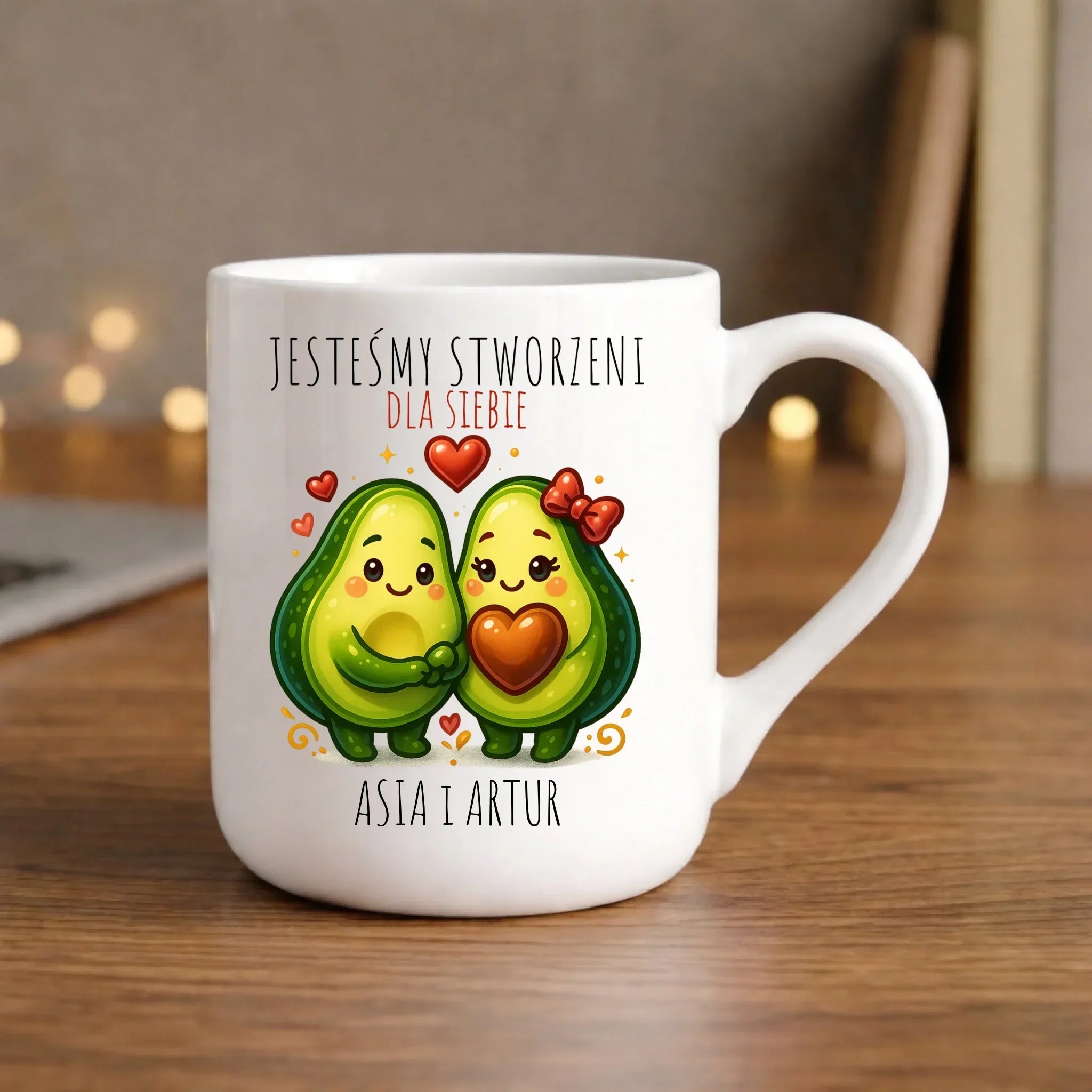 Kubek elegant dla par - Awokado Stworzeni dla siebie - personalizowany W91 - StoryCups.pl