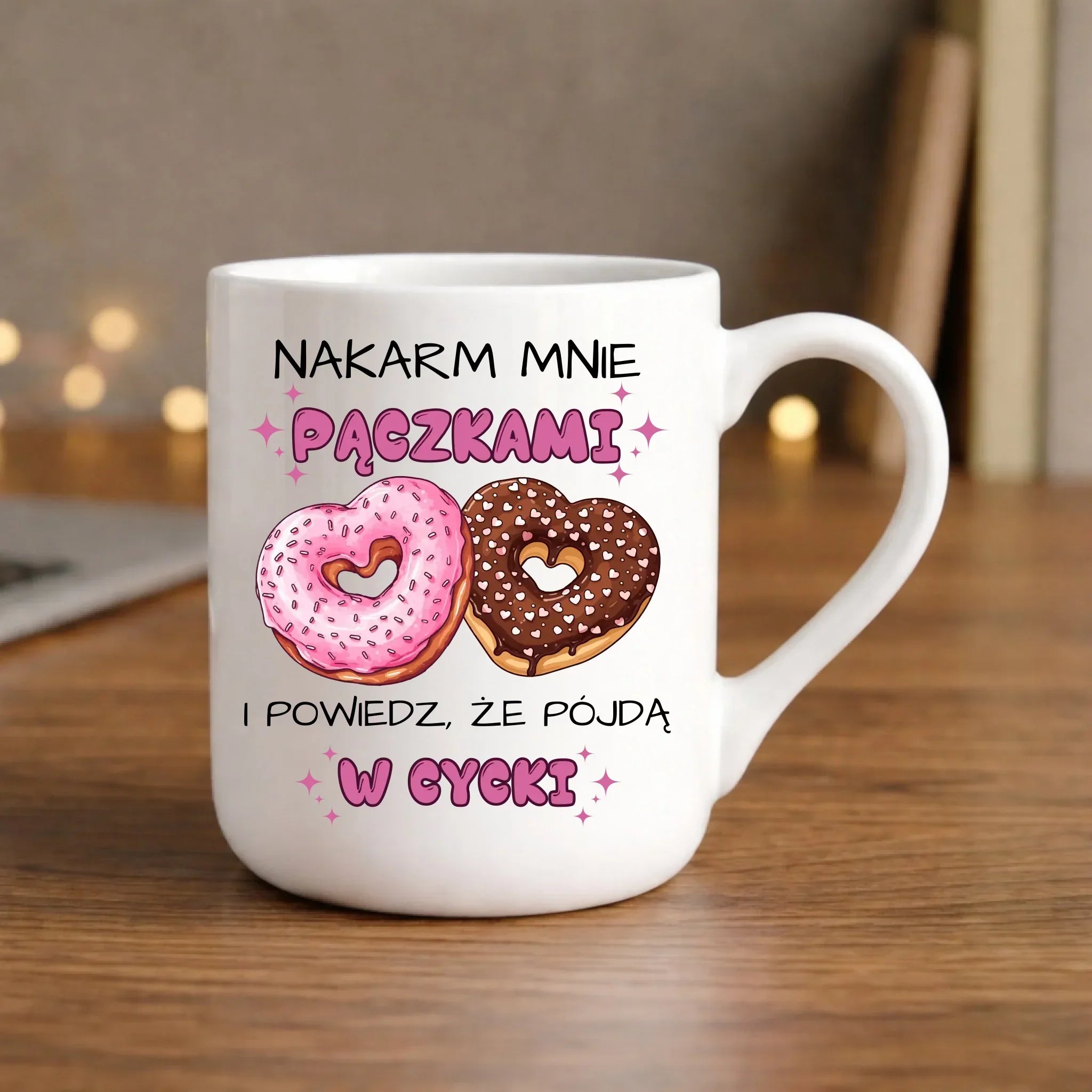 Kubek elegant dla dziewczyny - Nakarm mnie pączkami W59 - StoryCups.pl