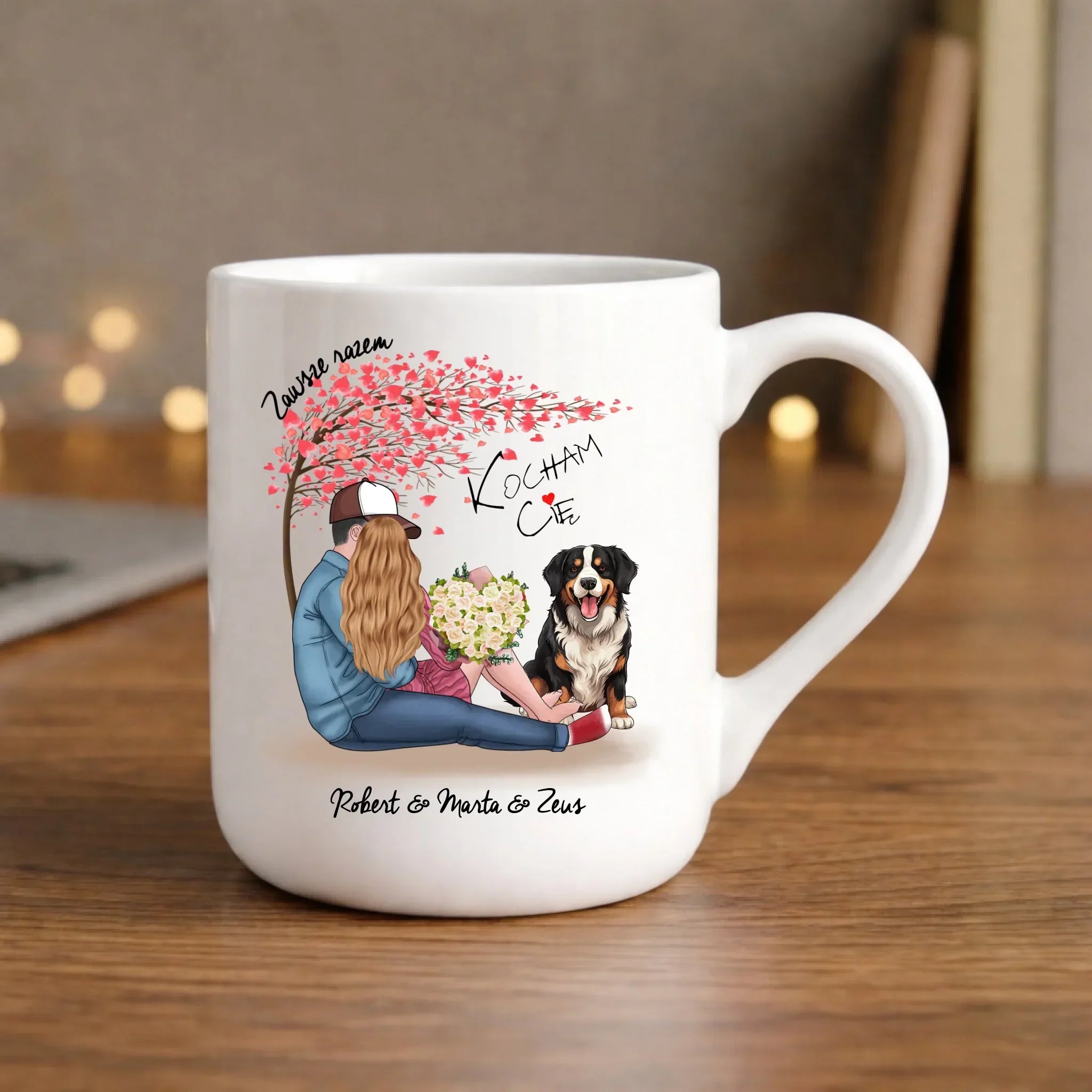 Kubek elegant dla par + Berneńczyk - Zawsze razem - personalizowany W04A - StoryCups.pl