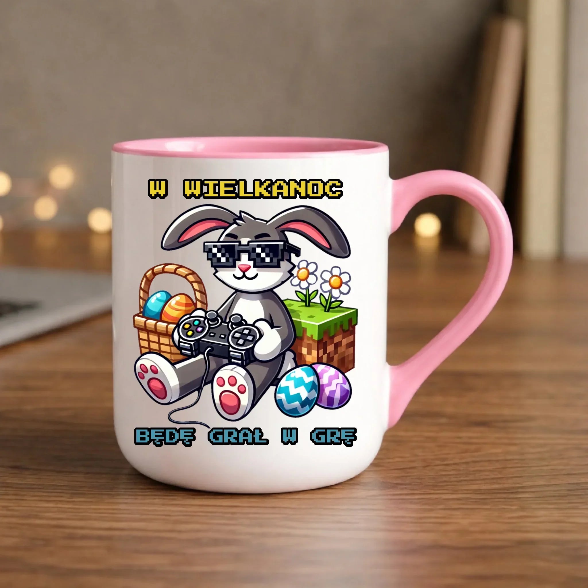 Kubek elegant Wielkanocny - Zajączek w stylu Minecraft Gamer WN22 - StoryCups.pl