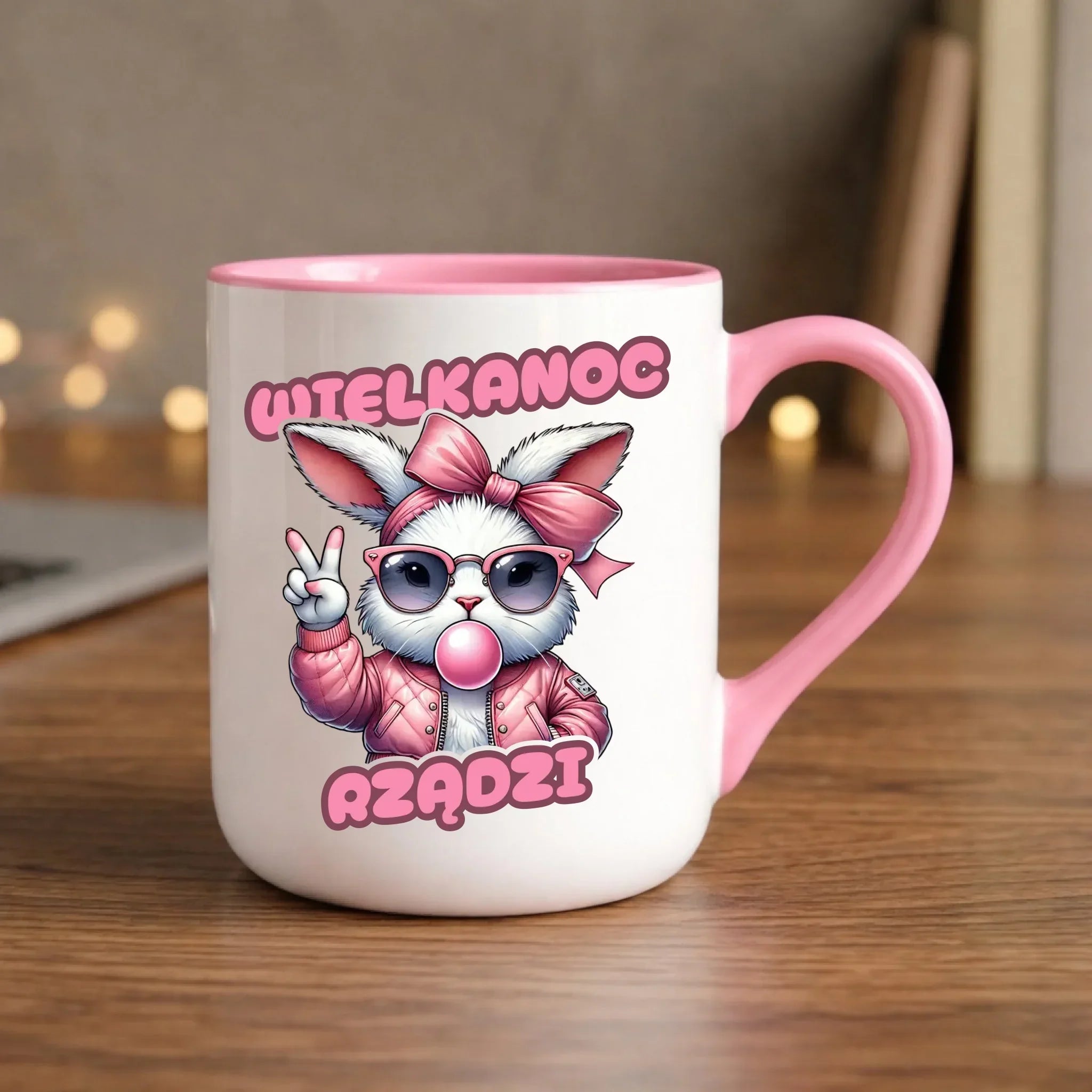 Kubek elegant wielkanocny – Stylowy królik w okularach Wielkanoc rządzi WN18 - StoryCups.pl