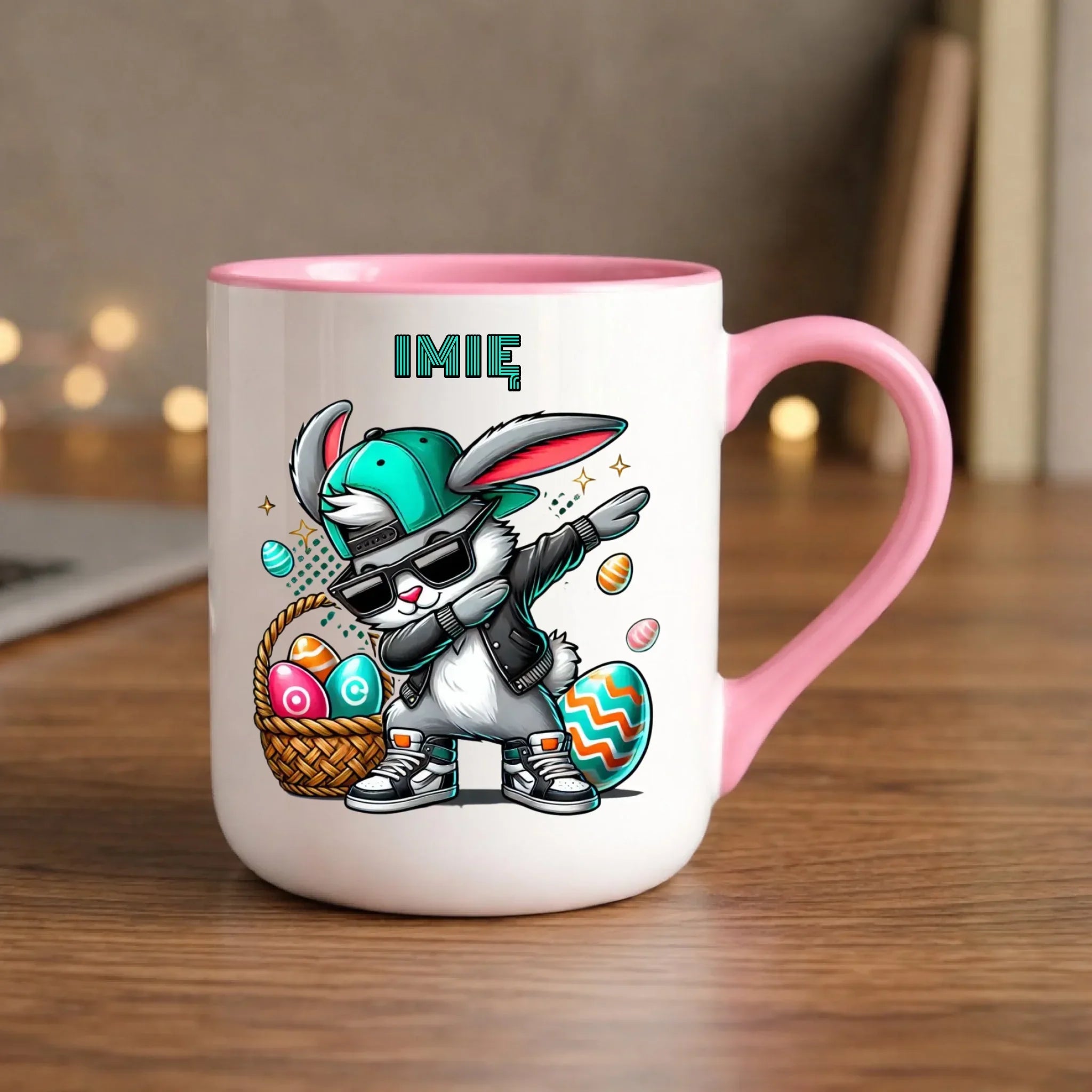 Kubek elegant wielkanocny - Zajączek Dab dance - personalizowany WN09 - StoryCups.pl