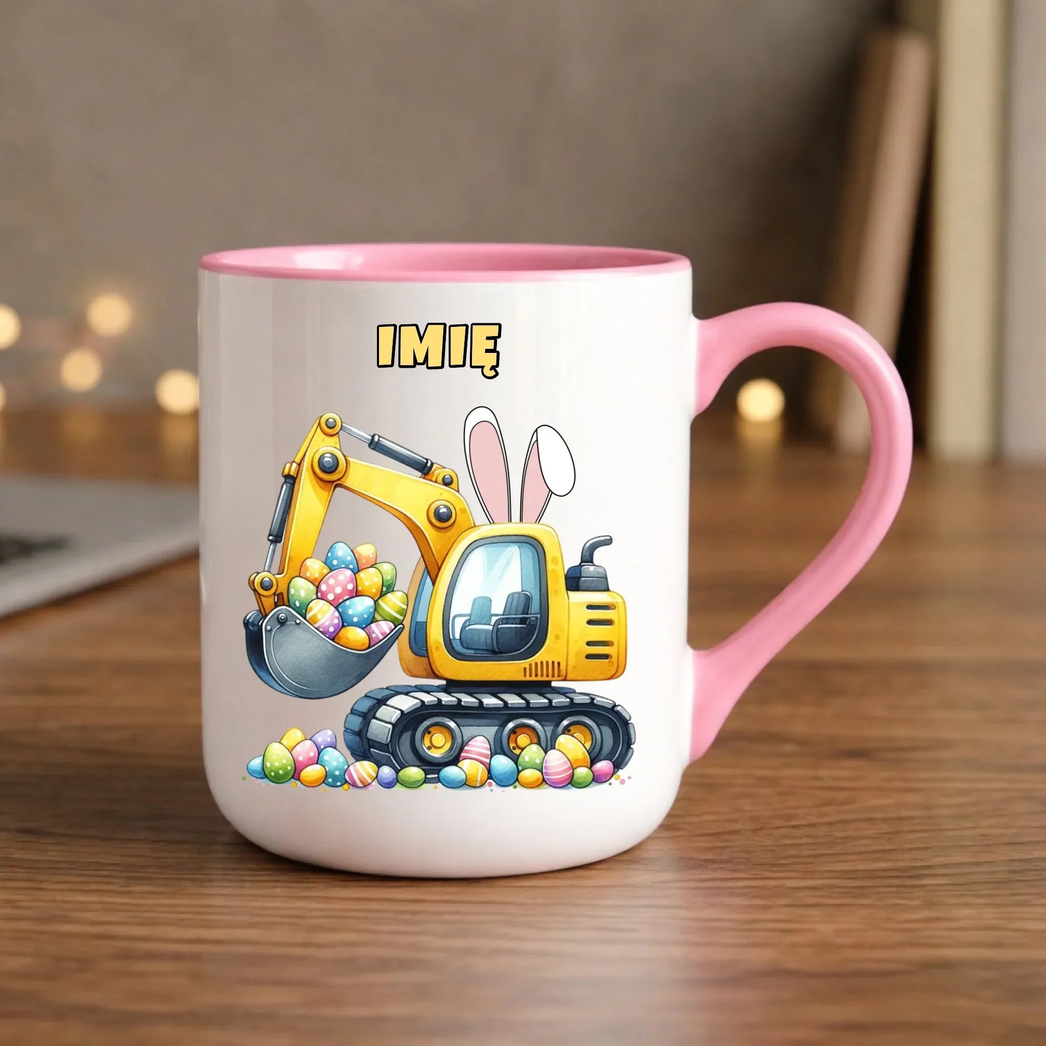 Kubek elegant na Wielkanoc - Koparka z pisankami - personalizowany WN17 - StoryCups.pl