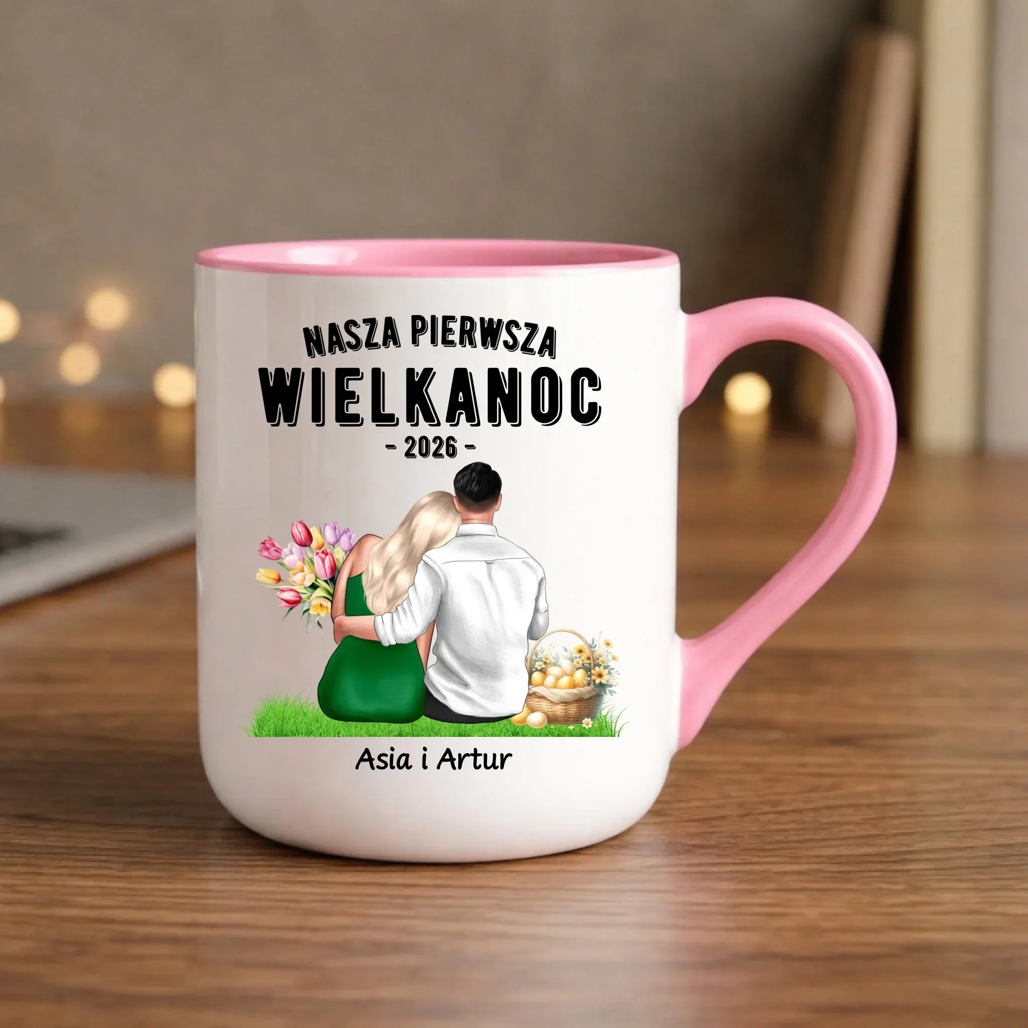 Kubek elegant wielkanocny dla par - Nasza pierwsza Wielkanoc - personalizowany WN16 - StoryCups.pl