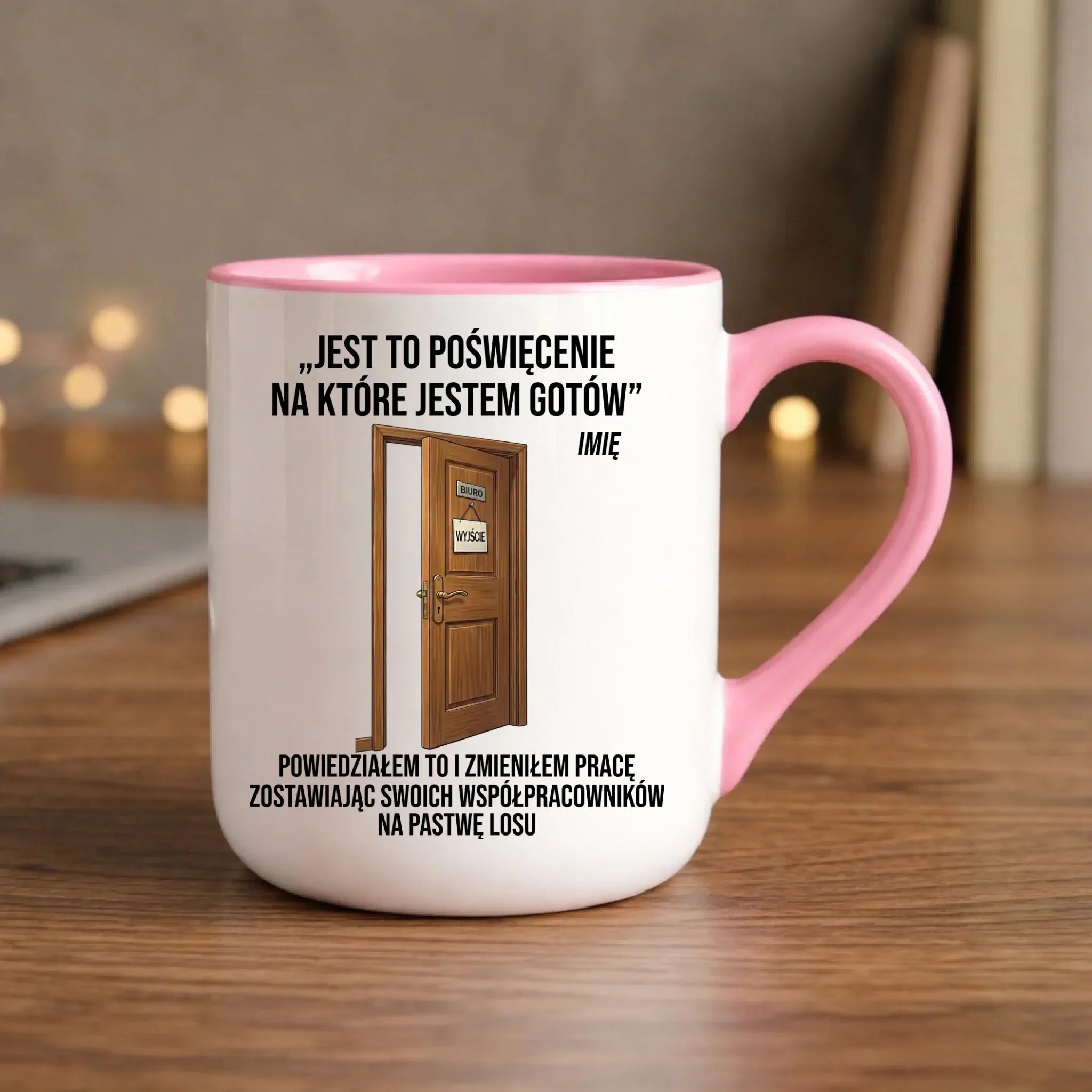 Kubek elegant na odejście z pracy - Poświęcenie, na które jestem gotów - personalizowany OP02 - StoryCups.pl