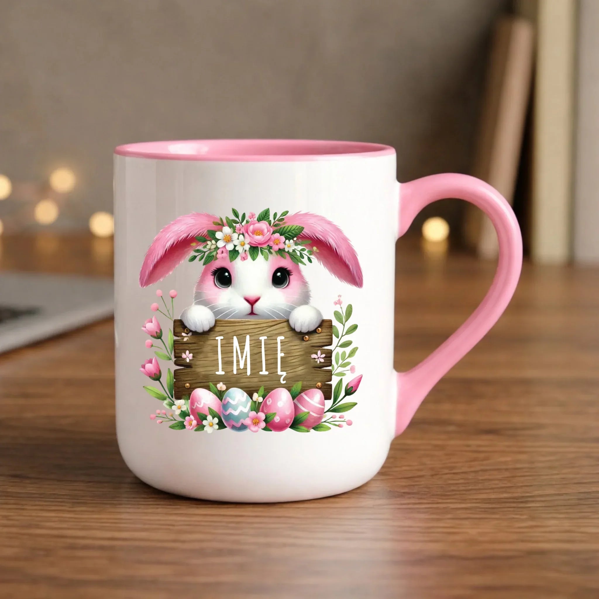 Kubek elegant na Wielkanoc - Różowy Zajączek - Prezent personalizowany WN07 - StoryCups.pl