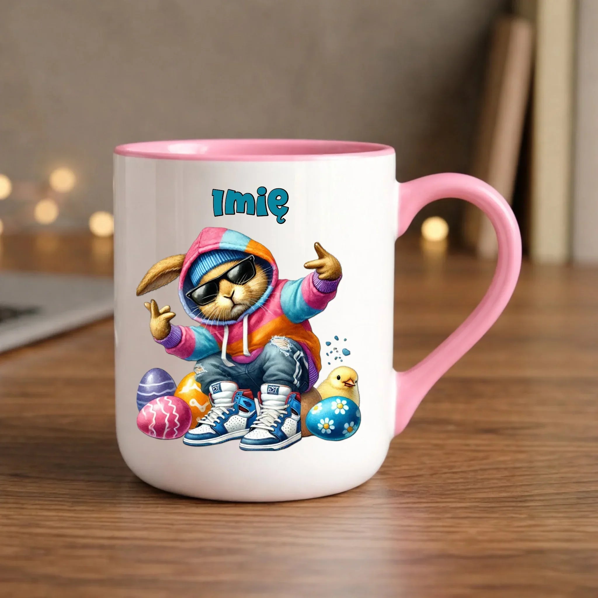 Kubek elegant na Wielkanoc - Sigma Zając w pisankach - Prezent personalizowany WN04 - StoryCups.pl