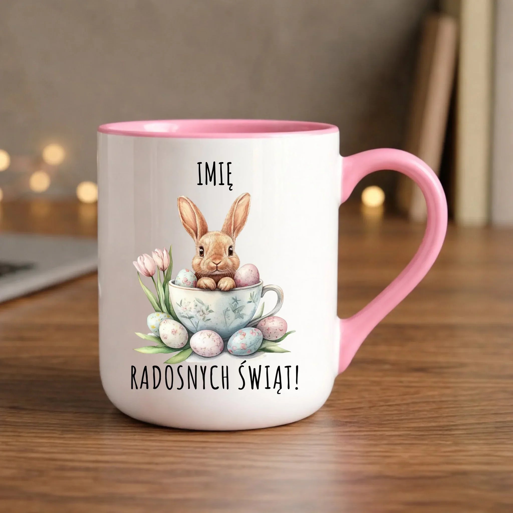 Kubek elegant na Wielkanoc - Zajączek radosnych świąt - personalizowany WN01 - StoryCups.pl