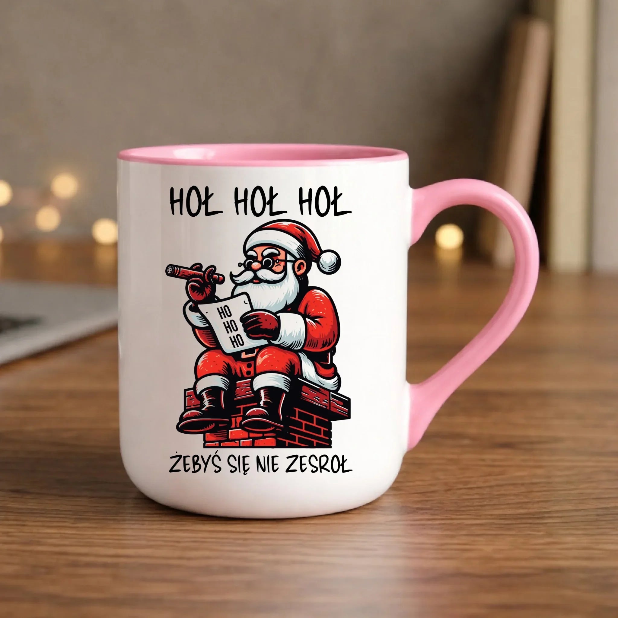 Kubek elegant świąteczny - Śmieszny prezent na Mikołaja - Hoł hoł hoł żebyś się nie zesroł BN156 - StoryCups.pl