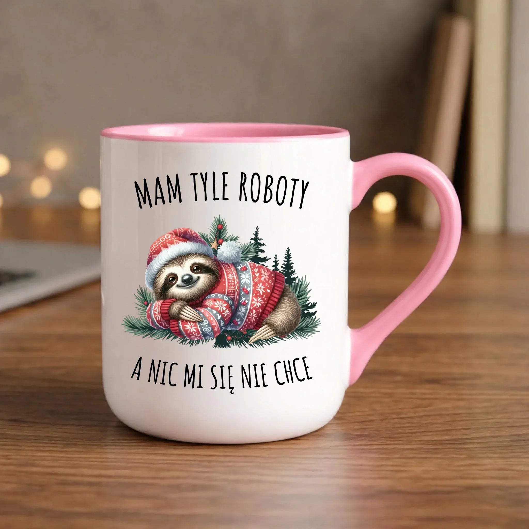 Kubek elegant świąteczny - Leniwiec Mam tyle roboty, a nic mi się nie chce BN18 - StoryCups.pl