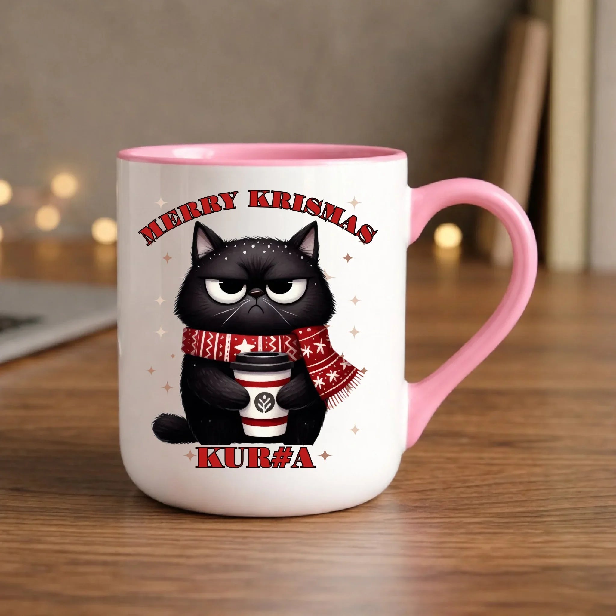 Kubek elegant świąteczny - Zburczany kot Merry Krismas kur#a - bez cenzury BN34 - StoryCups.pl