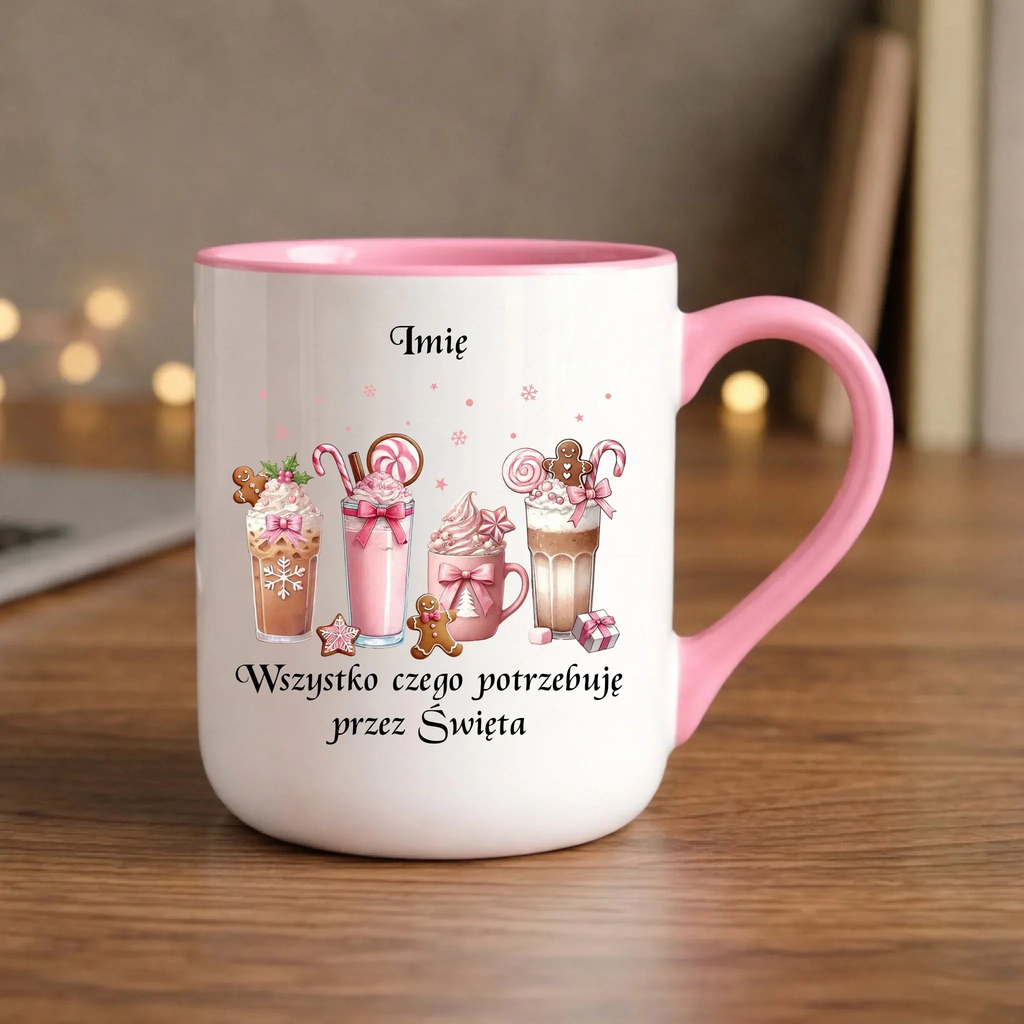 Kubek elegant świąteczny - Zimowa kawa Wszystko czego potrzebuję przez Święta - personalizowany BN46 - StoryCups.pl