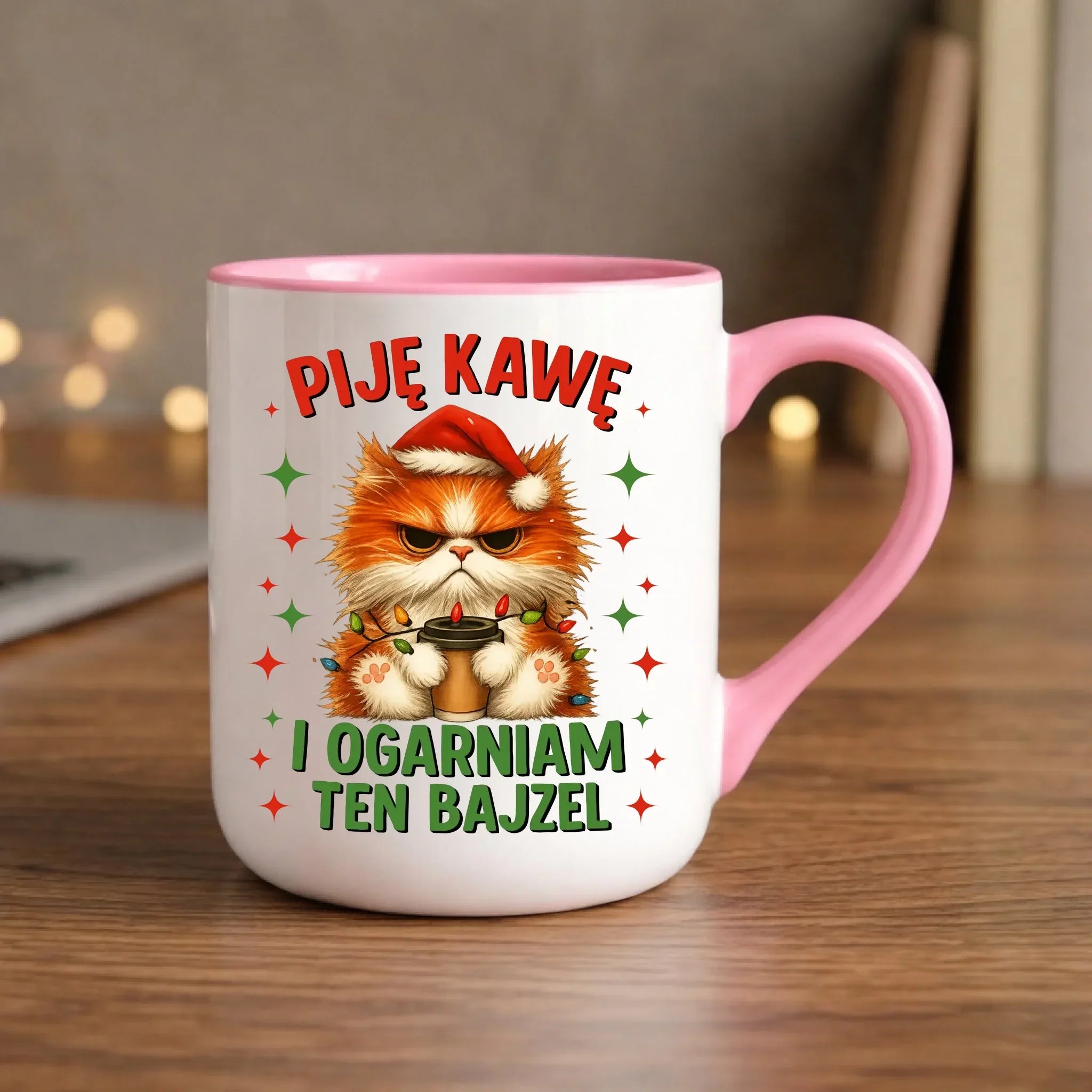 Kubek elegant świąteczny - Kot Piję kawę i ogarniam ten bajzel BN39 - StoryCups.pl