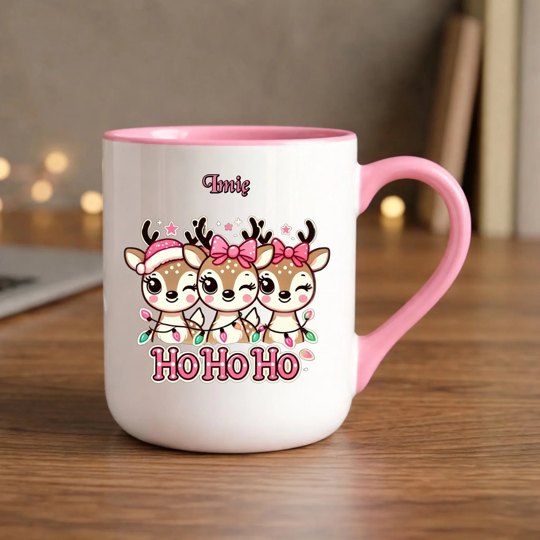 Kubek elegant świąteczny - Ho ho ho Słodkie reniferki - personalizowany BN49 - StoryCups.pl
