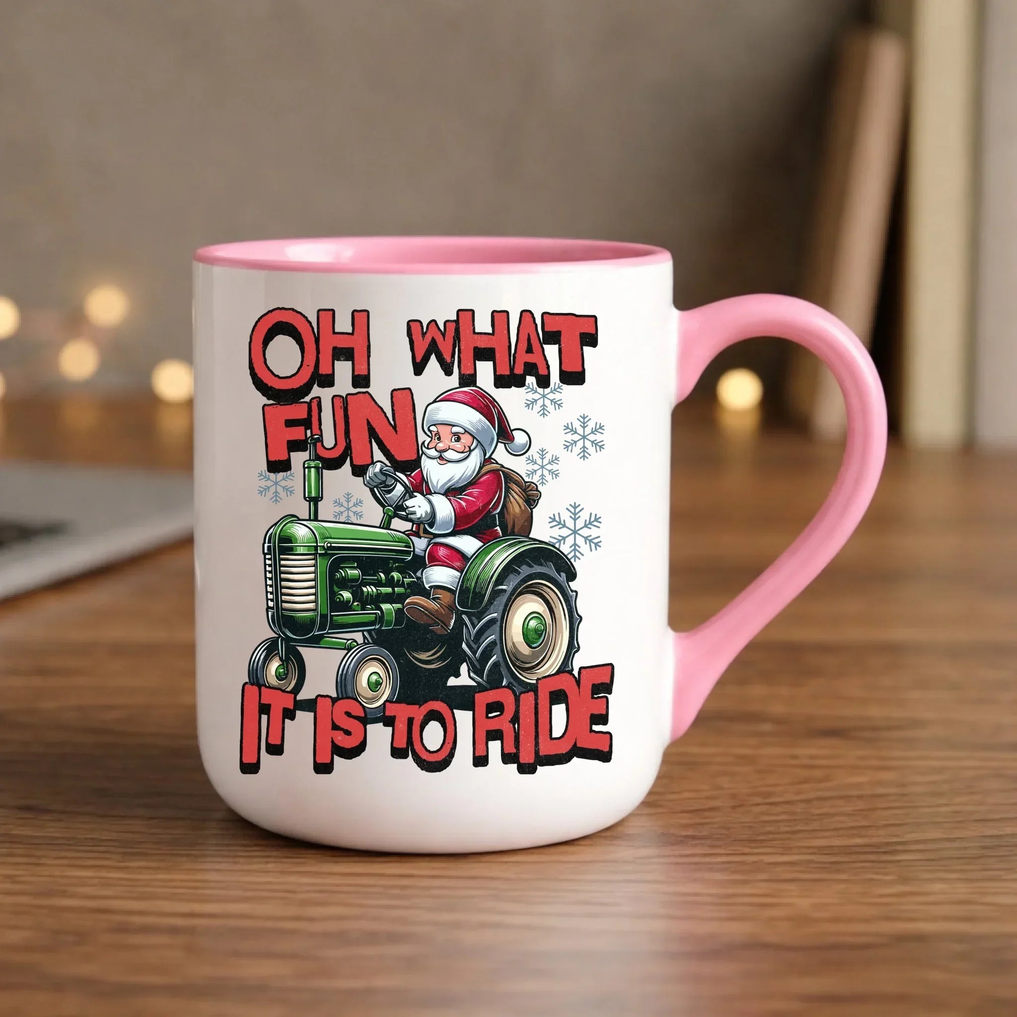 Kubek elegant świąteczny - Mikołaj na traktorze - Oh what fun BN48 - StoryCups.pl