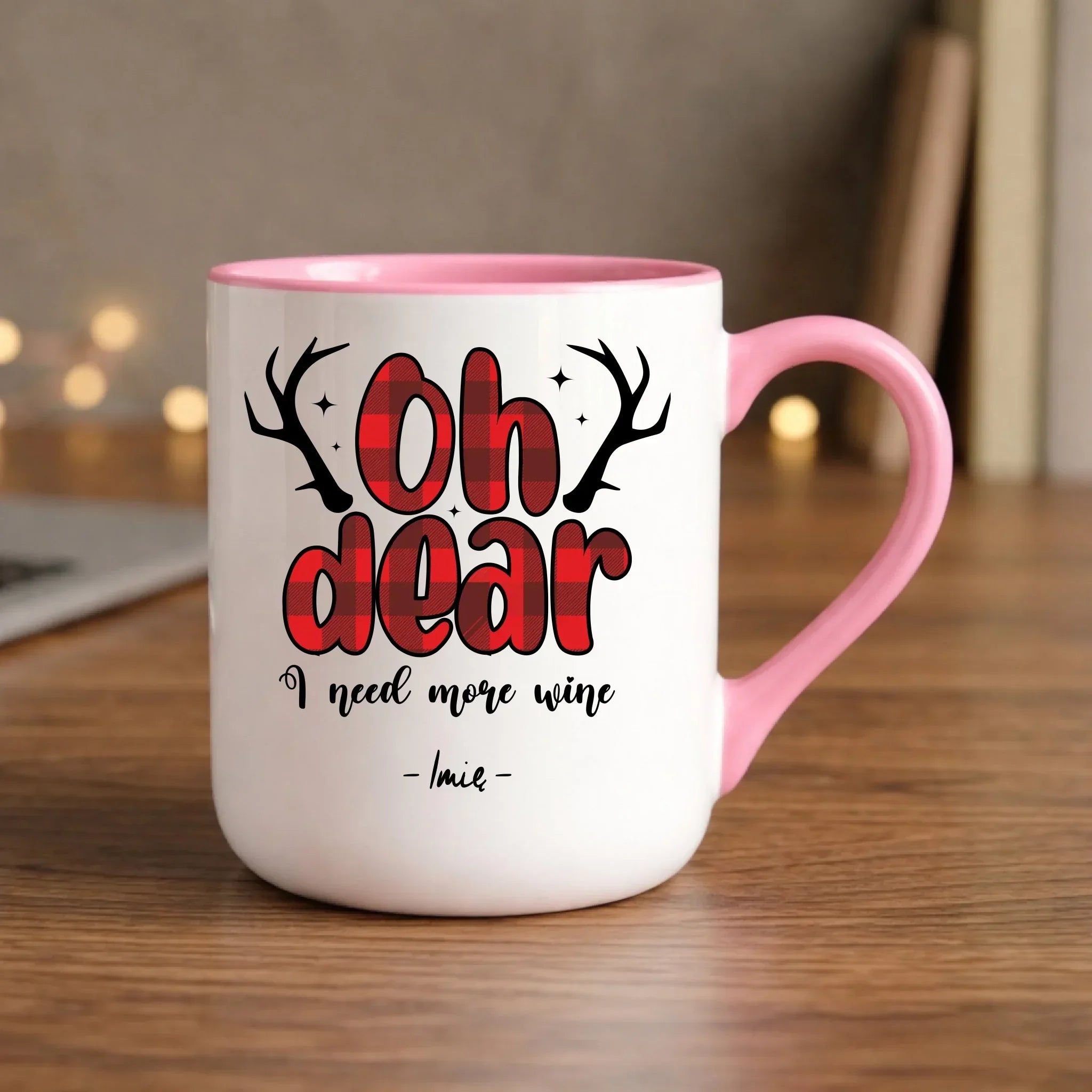 Kubek elegant świąteczny - Oh dear I need more wine - personalizowany BN63 - StoryCups.pl