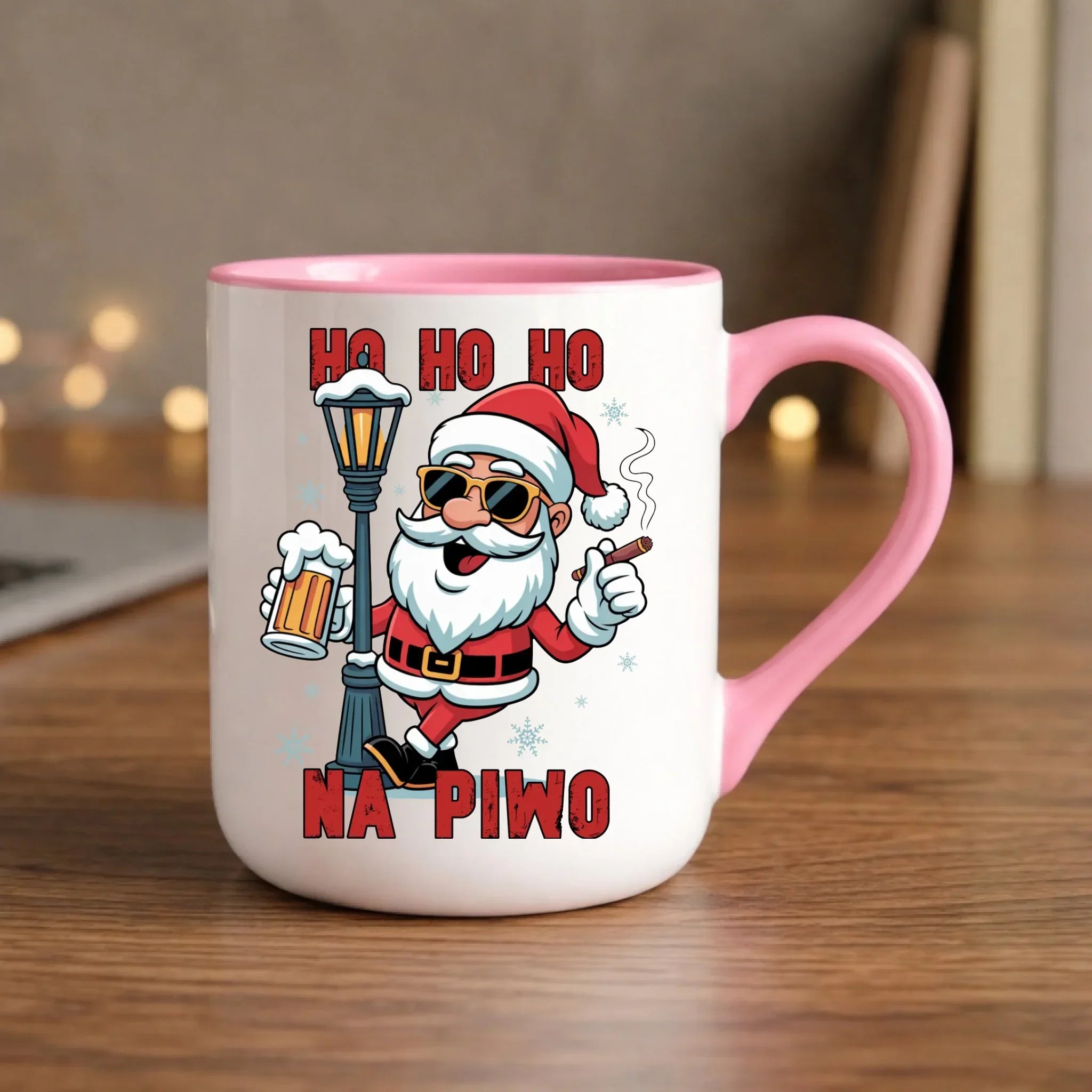 Kubek elegant świąteczny - Mikołaj Ho ho ho na piwo BN64 - StoryCups.pl