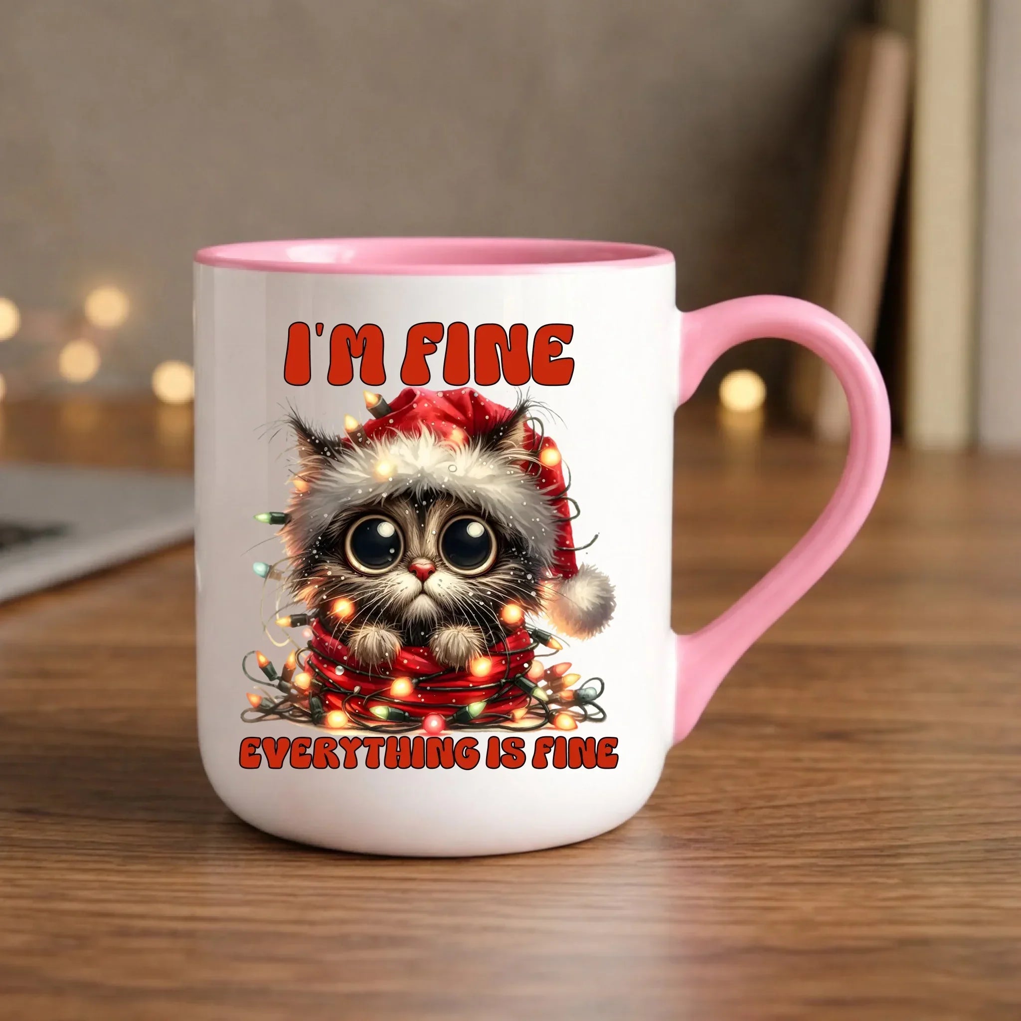 Kubek elegant świąteczny - Kotek I'm fine everything is fine BN67 - StoryCups.pl