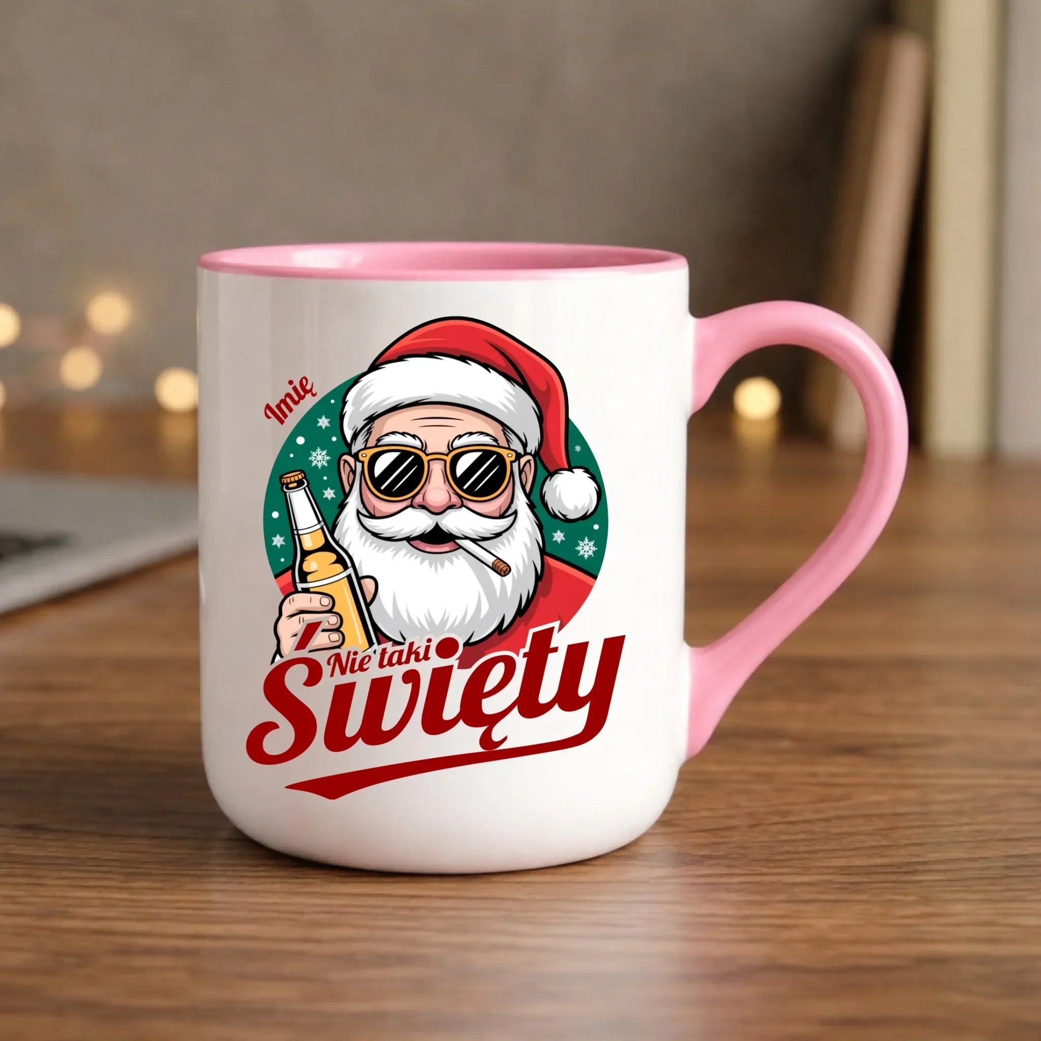 Kubek elegant świąteczny - Mikołaj nie taki święty - personalizowany BN80 - StoryCups.pl