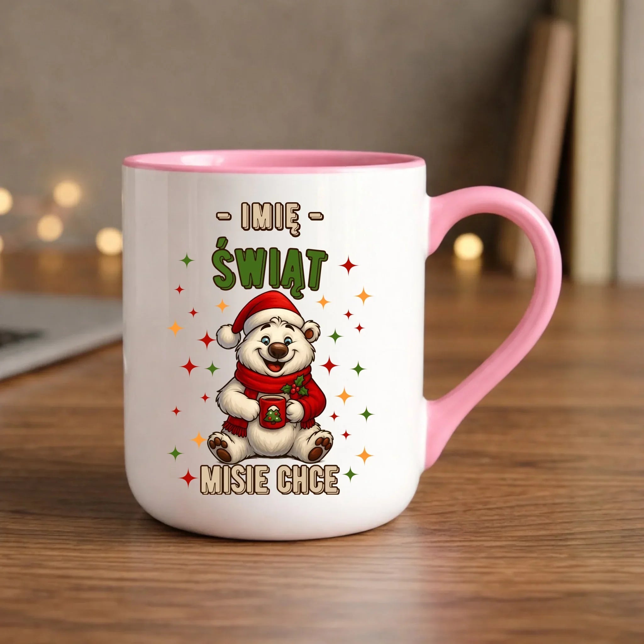 Kubek elegant świąteczny - Misiek Świąt misie chce - personalizowany BN86 - StoryCups.pl