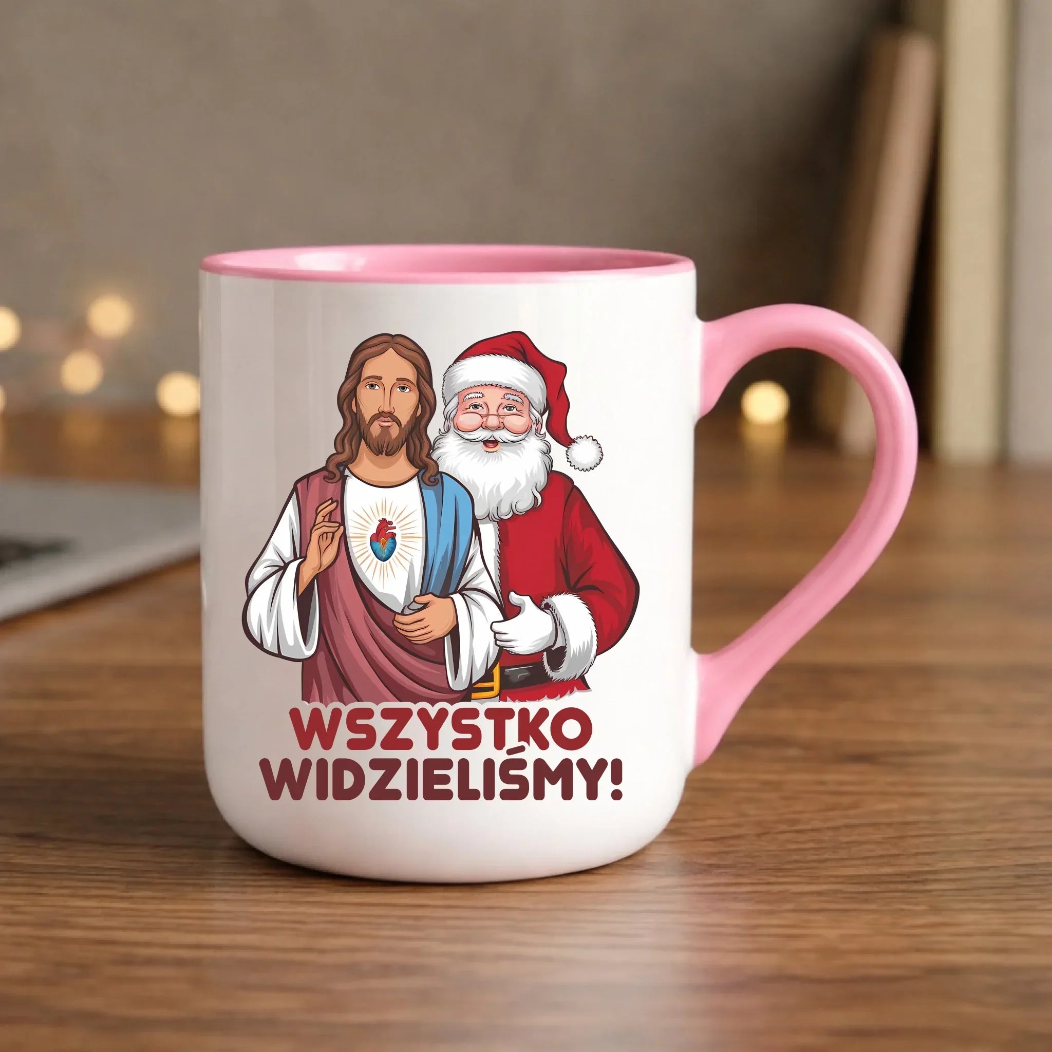 Kubek elegant świąteczny - Jezus i Mikołaj Wszystko widzieliśmy BN89 - StoryCups.pl